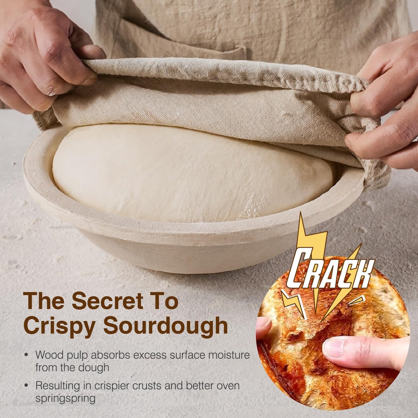 Wood Pulp Banneton Bread Proofing Basket Set, 9" 2.2LB Round Sourdough Banneton Basket Kit, Sourdough Bread Making Tool Baking Supplies with Proofing Bowl, Cover, Dough Whisk, Lame, Scraper