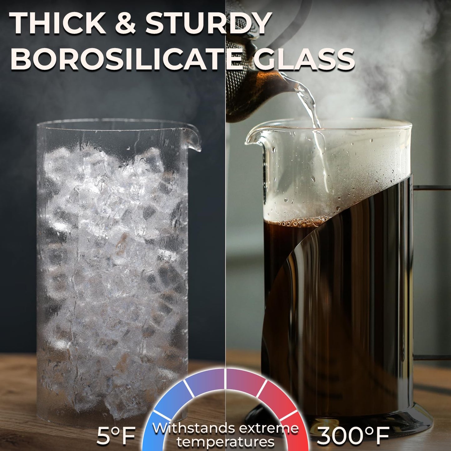 Cafe Du Chateau Stainless Steel French Press Coffee Maker - 34oz Insulated Coffee Press with 4-Level Filtration, BPA Free, Durable Glass, Great for Tea