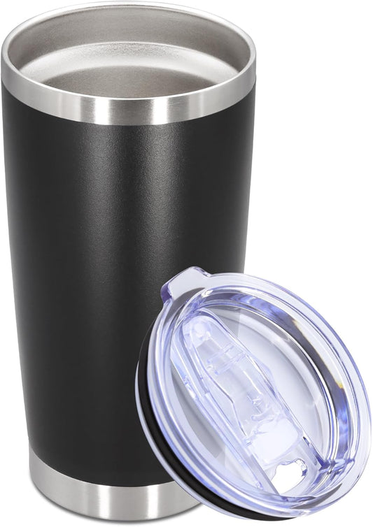 20oz Tumbler Stainless Steel Tumbler Cup with Lid Vacuum Insulated Double Wall Travel Mug, Durable Powder Coated Travel Coffee Tumbler Mug for Hot & Cold Drinks, Black,1 Pack