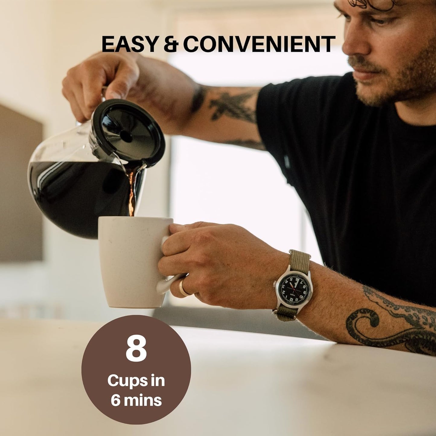 SimplyGoodCoffee Coffee Maker / Coffee Machine. 8 Cup Automatic Drip Pour Over Coffee Brewer. Easy To Use, Gold Cup Standard. Black/Stainless Steel