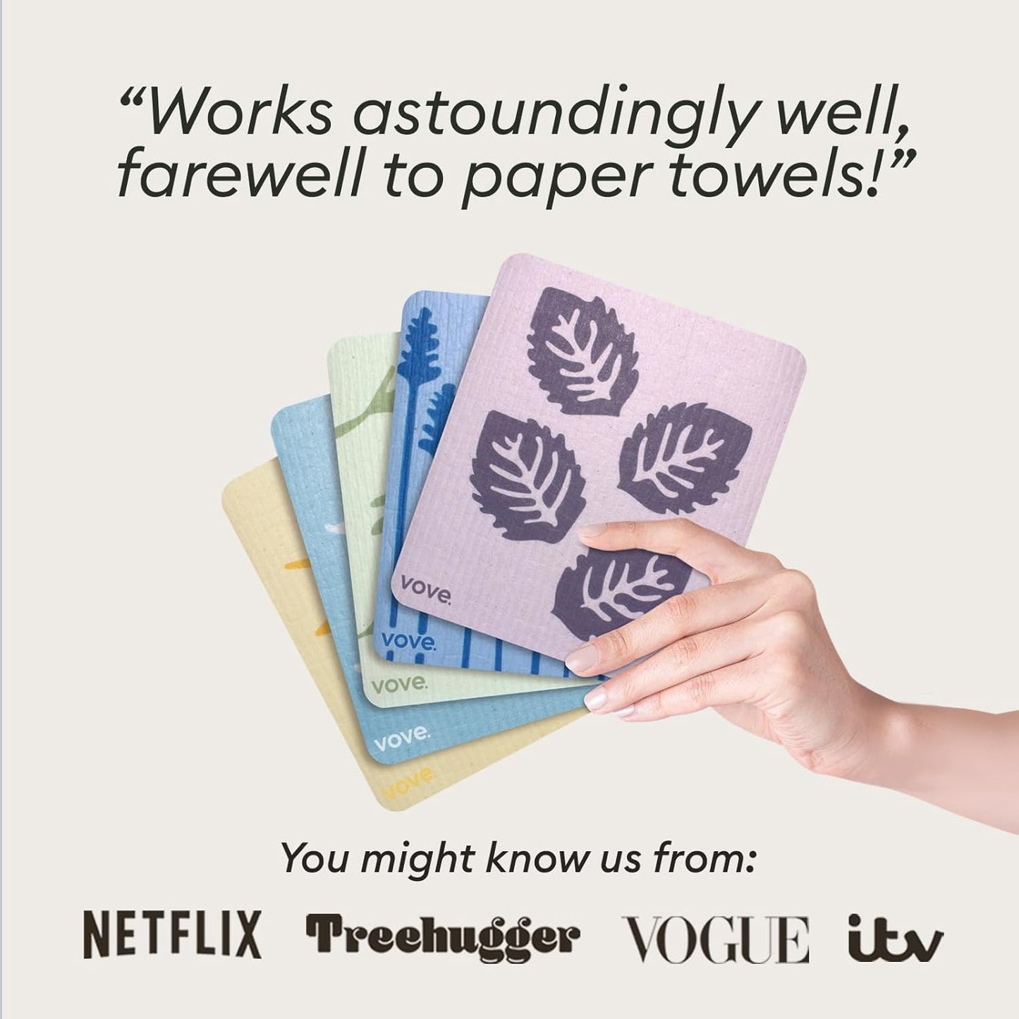 Vove Swedish Dishcloths 5-Pack, Nordic Nature - FSC Certified Cellulose & Cotton, Oeko-TEX Standard 100, Reusable Washable Kitchen Cleaning Cloths, Eco Friendly Floral Design