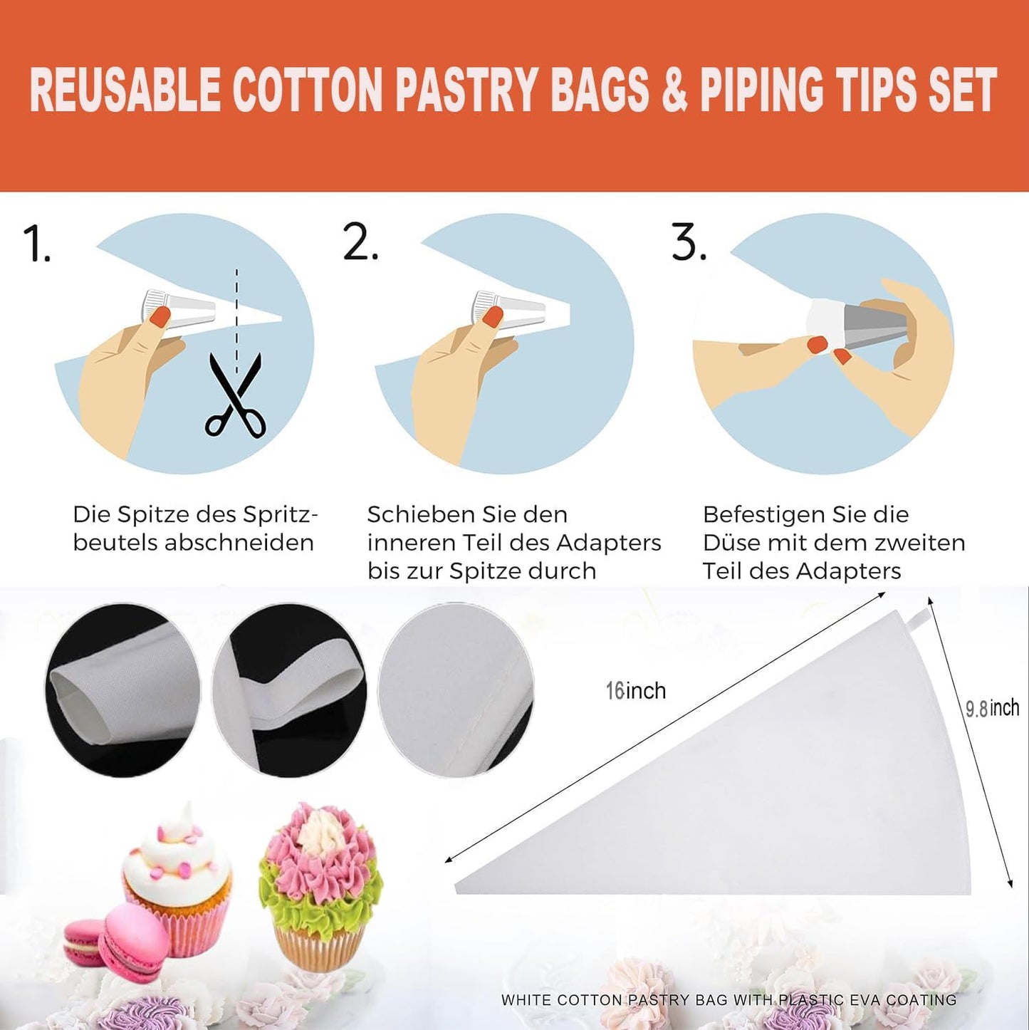 17 Pcs Extra Large Piping Tips,Stainless Steel Frosting Piping Kit,Professional Pastry Tips,Reusable Piping Bags and Decorate the frosting Nozzle,Frosting Icing Tips for Cupcakes, Cake,Cookie