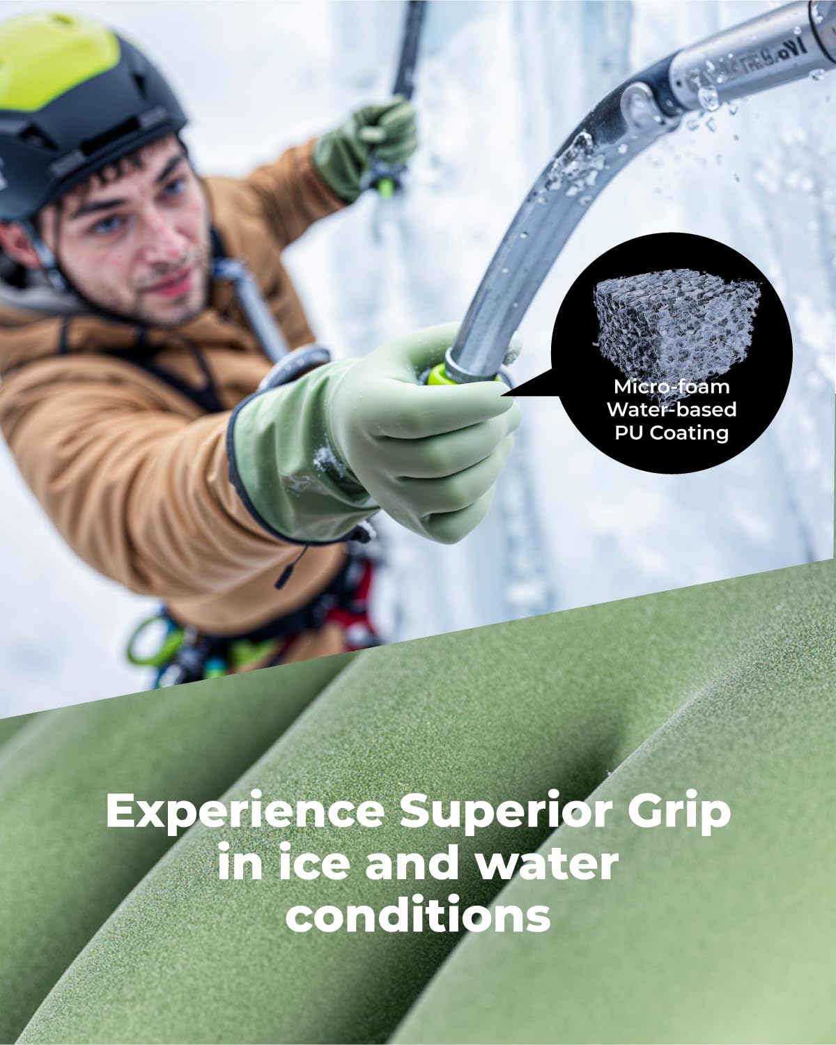 Waterproof Winter Gloves with Grip, Balaena Freezer Gloves for Light Duty Work & Outdoor Adventure, Hiking, Farming, Washing, Ice Fishing, Green, X-Large