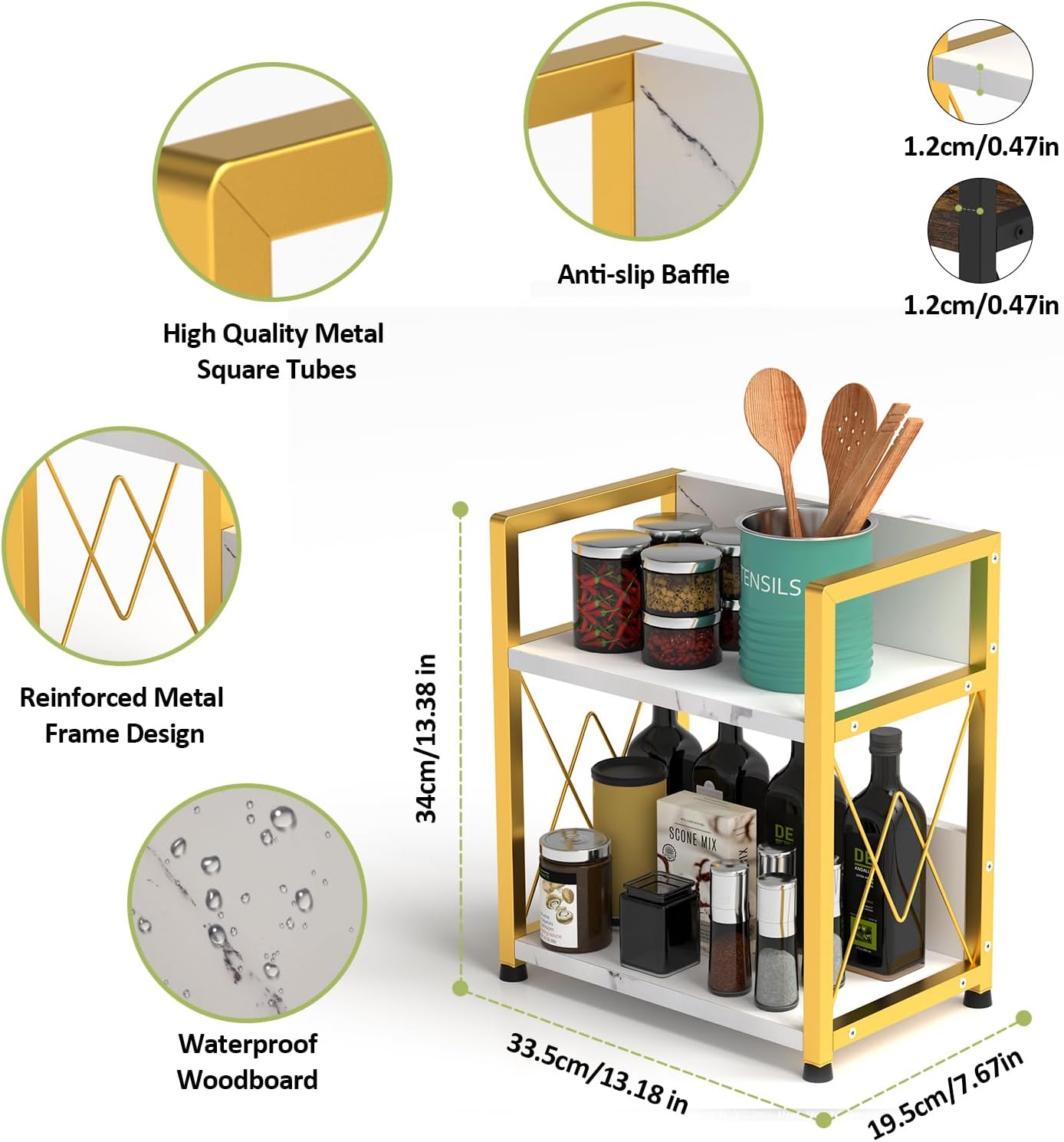 Aduanbang Coffee Bar Accessories Organizer, 2 Tier Wooden Kitchen Counter Shelf, Coffee Organizer Station for Countertop, Condiment Rack for Mugs, Cups, Cream, Syrup