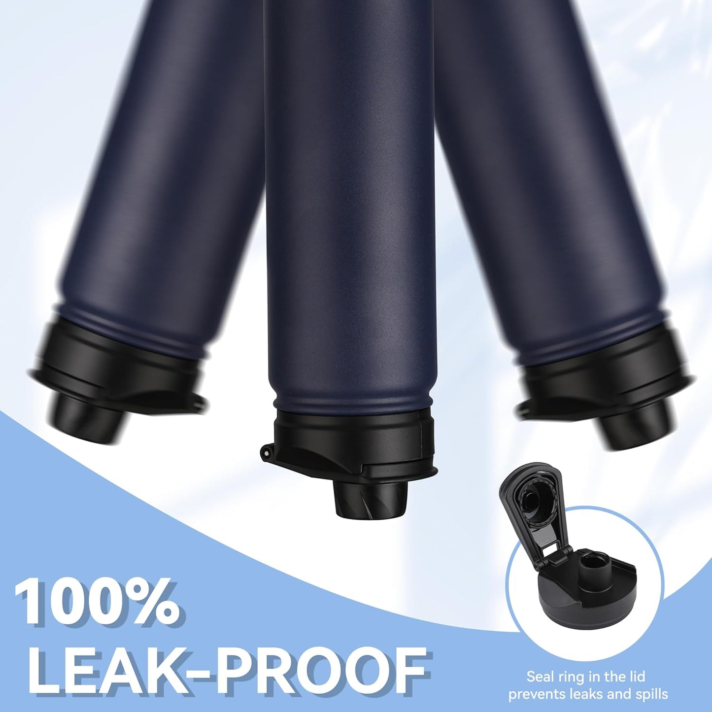 HASLE OUTFITTERS Insulated Water Bottle 22 oz Double Wall Stainless Steel Water Bottle Wide Mouth with Straw Lid & Spout Lid Keeps Cold or Hot(Navy,1)