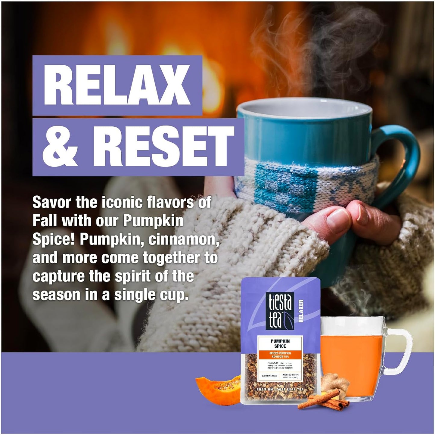 Tiesta Tea - Pumpkin Spice Rooibos Loose Leaf Tea, Premium Caffeine-Free Herbal Infusion, Reseable Pouch, Brew Hot or Iced, Makes up to 25 Cups, 2 Ounce