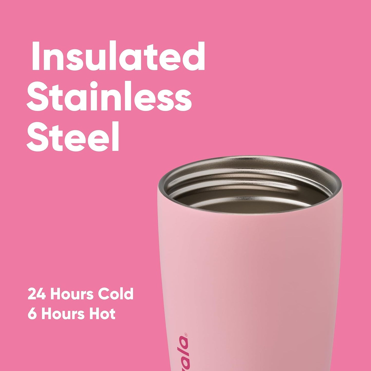 Owala SmoothSip Slider Insulated Stainless Steel Coffee Tumbler, Reusable Iced Coffee Cup, Hot Coffee Travel Mug, BPA Free 12 oz, Pink (Pucker Up)