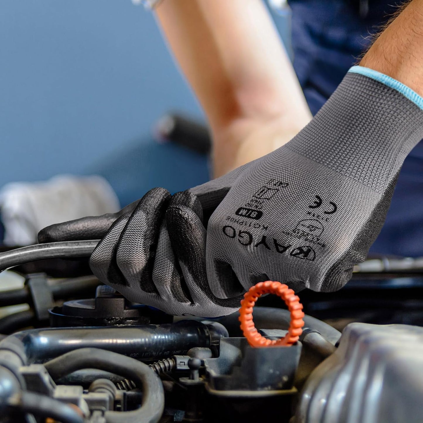 KAYGO Safety Work Gloves PU Coated-12 Pairs KG11PB Seamless Knit Glove with Polyurethane Coated Smooth Grip on Palm & Fingers for Men and Women, Gray Medium