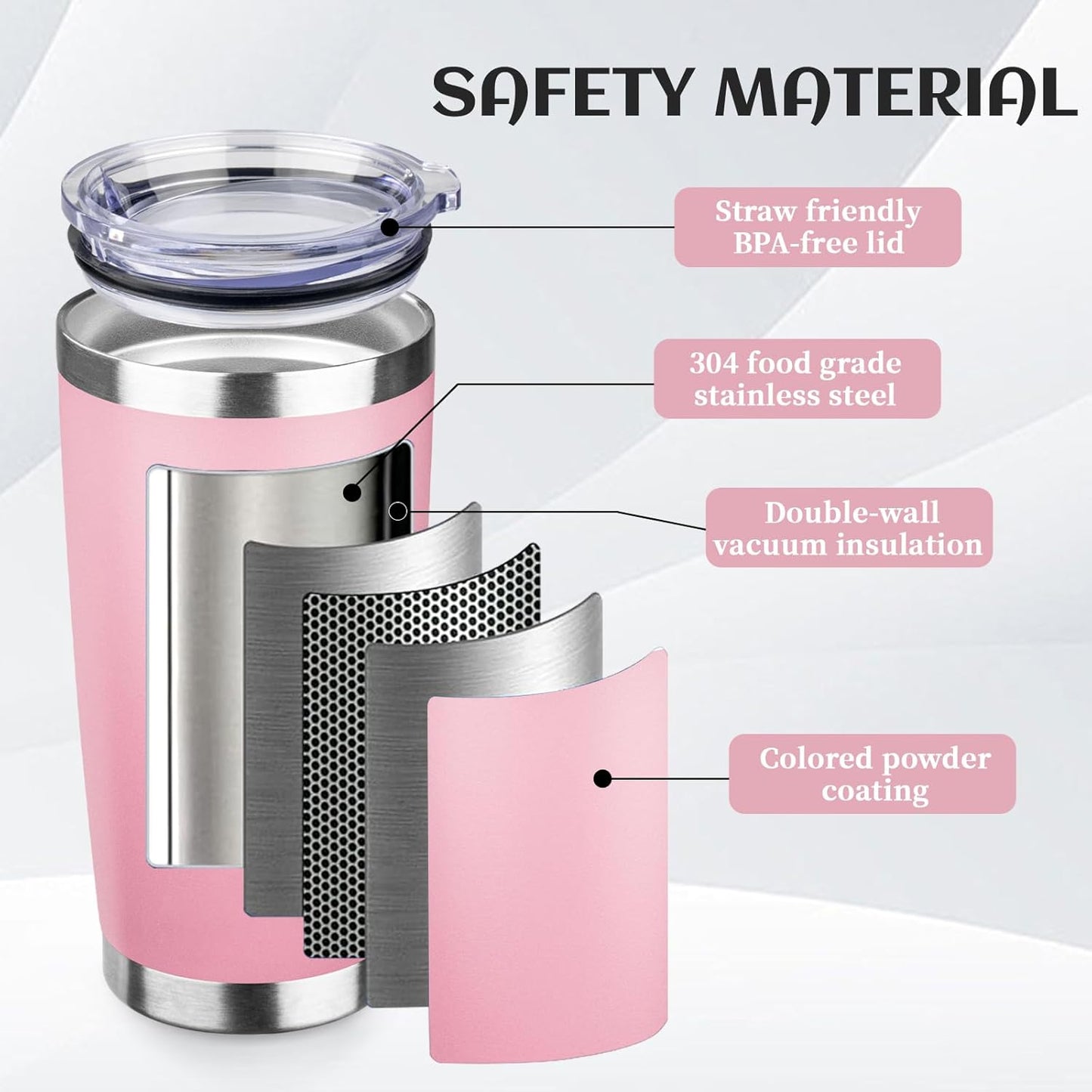 StarSpeed 20oz Tumbler Bulk with Lid, Stainless Steel Insulated Tumblers Double Wall Vacuum Insulated Travel Mug, Powder Coated Coffee Cups for Hot and Cold Drinks(Lght Pink,6)