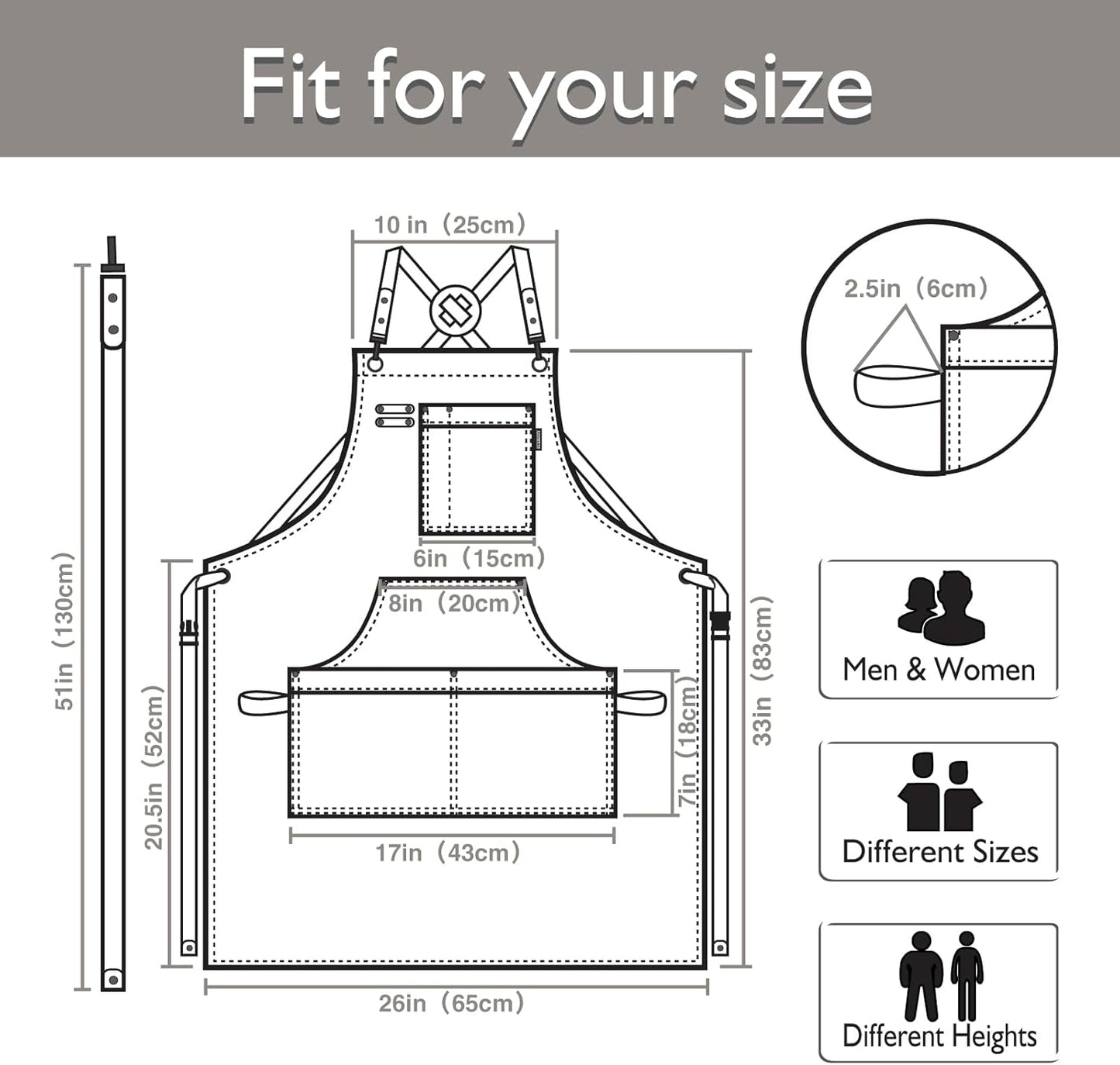 10 Pack Kitchen Apron, Work Apron, Canvas, Multiple Pockets, Gardening, Painting, BBQ, Artist, Carpenter, Sizes M to XXL, Dark Gray