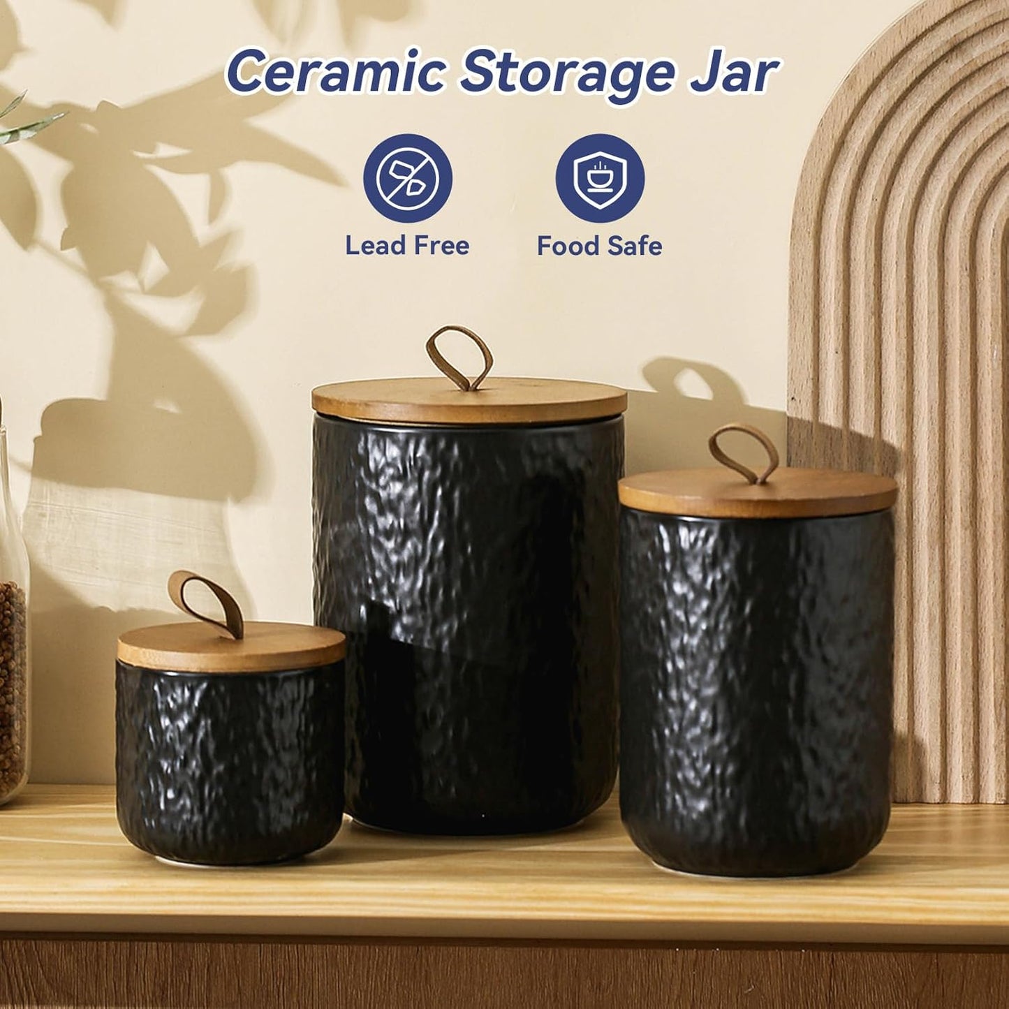 Kitchen Canisters for Countertop, Ceramic Coffee Canisters with Airtight Lids Food Storage Jars Sugar Container for Kitchen Counter Tea, Coffee Beans, Spice (#001Black-27oz/800ml)