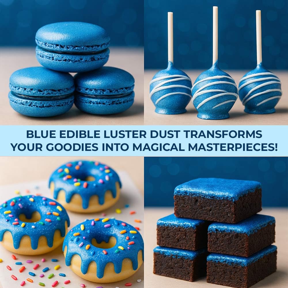 Bulk (20g) Blue Luster Dust Edible Glitter for Cocktails | Premium Edible Blue Luster Dust for Cake Decorations - Edible Glitter for Drinks Cupcakes Cookies Cakes Food Paint