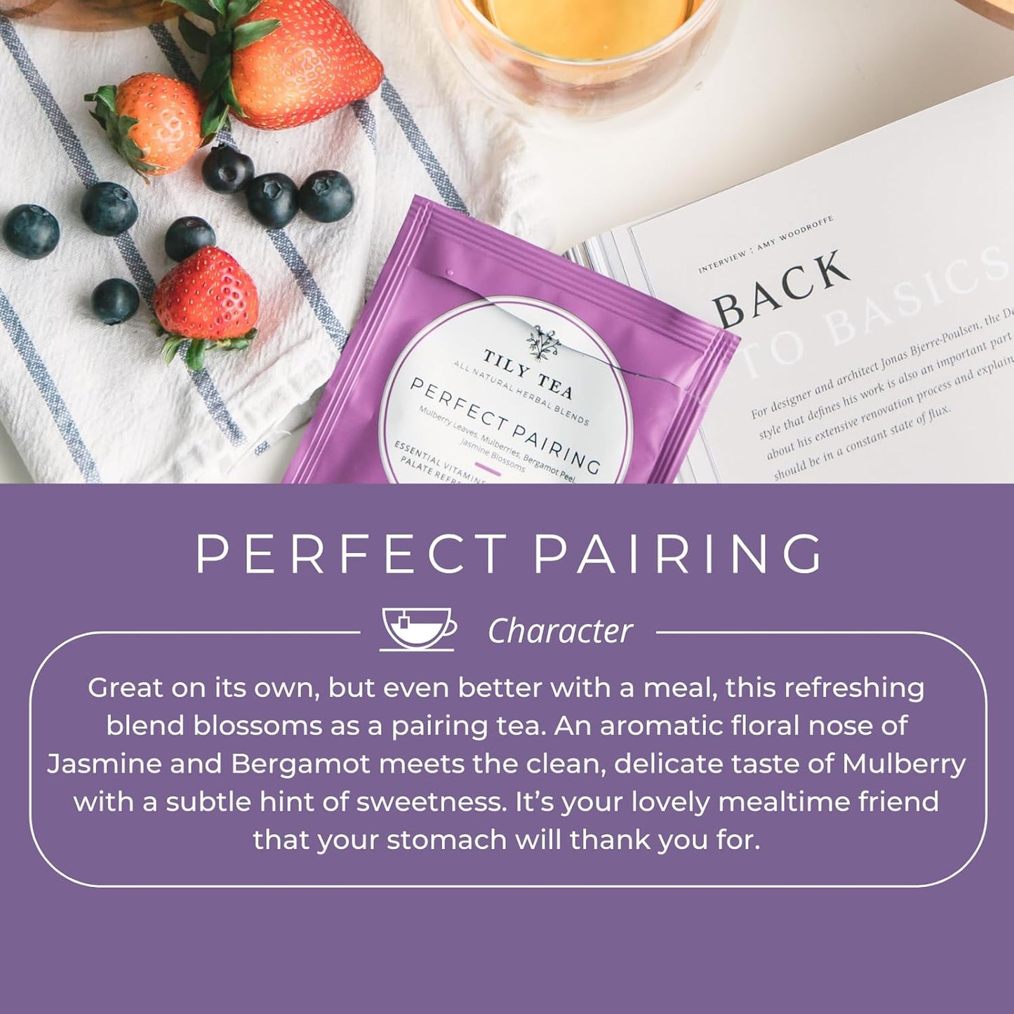 Tily Tea Perfect Pairing Herbal Tea - Mulberry Leaf Tea for Digestive and Gut Support - Caffeine Free - 10 Plastic-Free Tea Bags