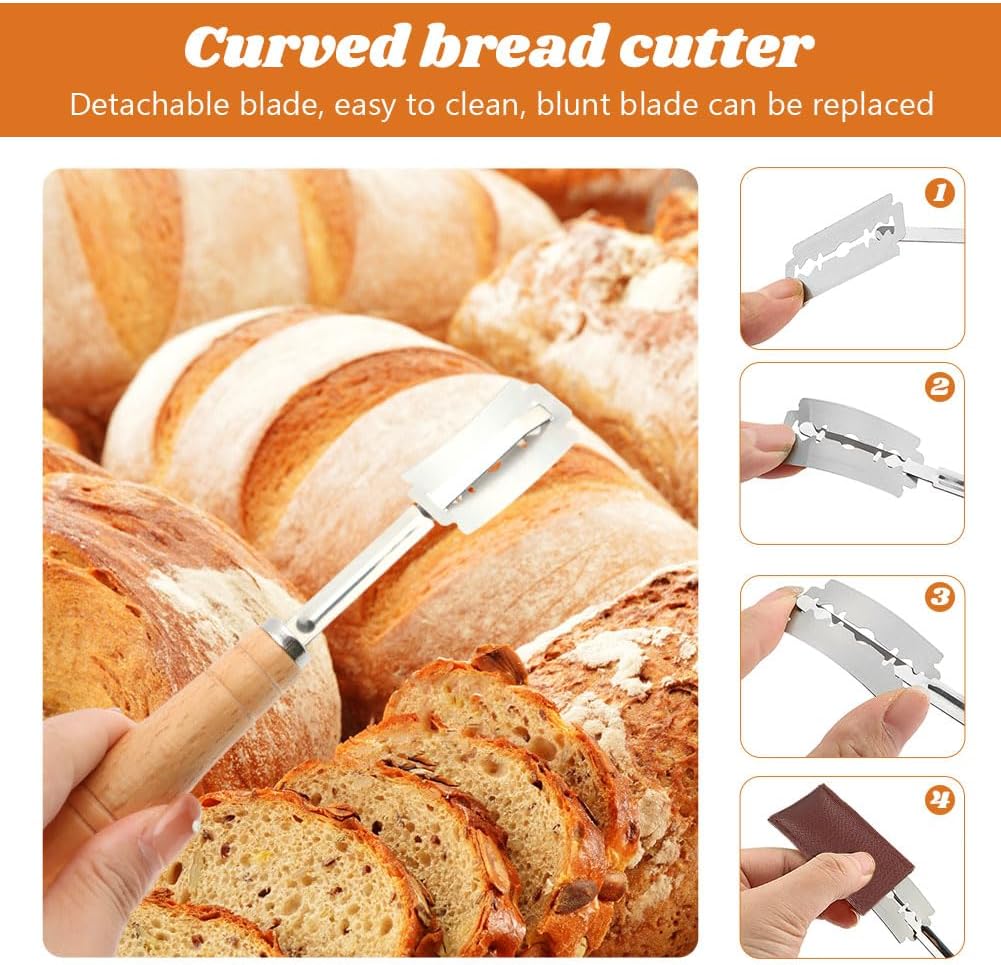 Danish Dough Whisk with Sourdough Scoring Tool, Bread Making Tools Baking Supplies, Dough Hook Dutch Whisk, Bread Lame, Bench Scraper & Pastry Brush, Set of 6(6pcs,COLOR:silver)