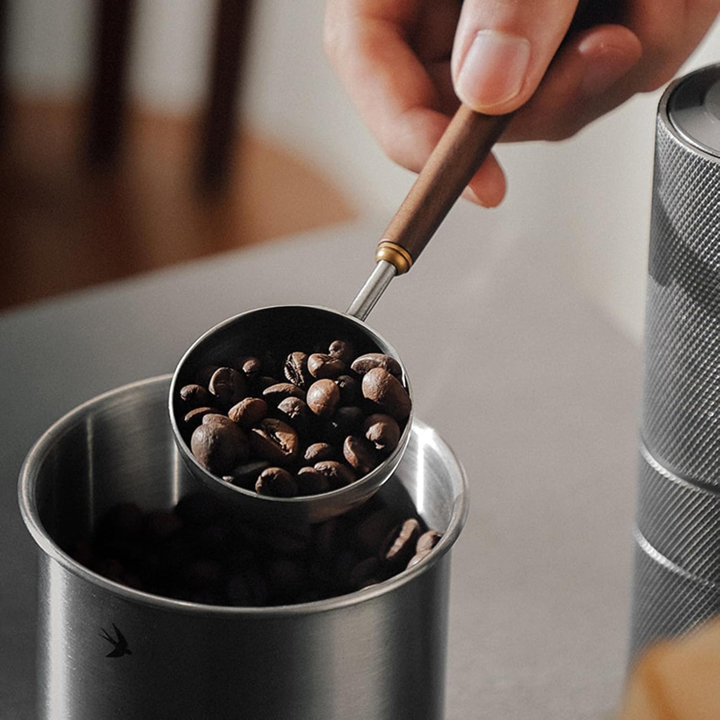 Coffee Spoon - Vintage Walnut Wood Handle, Stainless Steel Coffee Scoop ，Stainless Steel Tea Scoopand Seasoning Spoons (1, Gold, 5g Capacity)