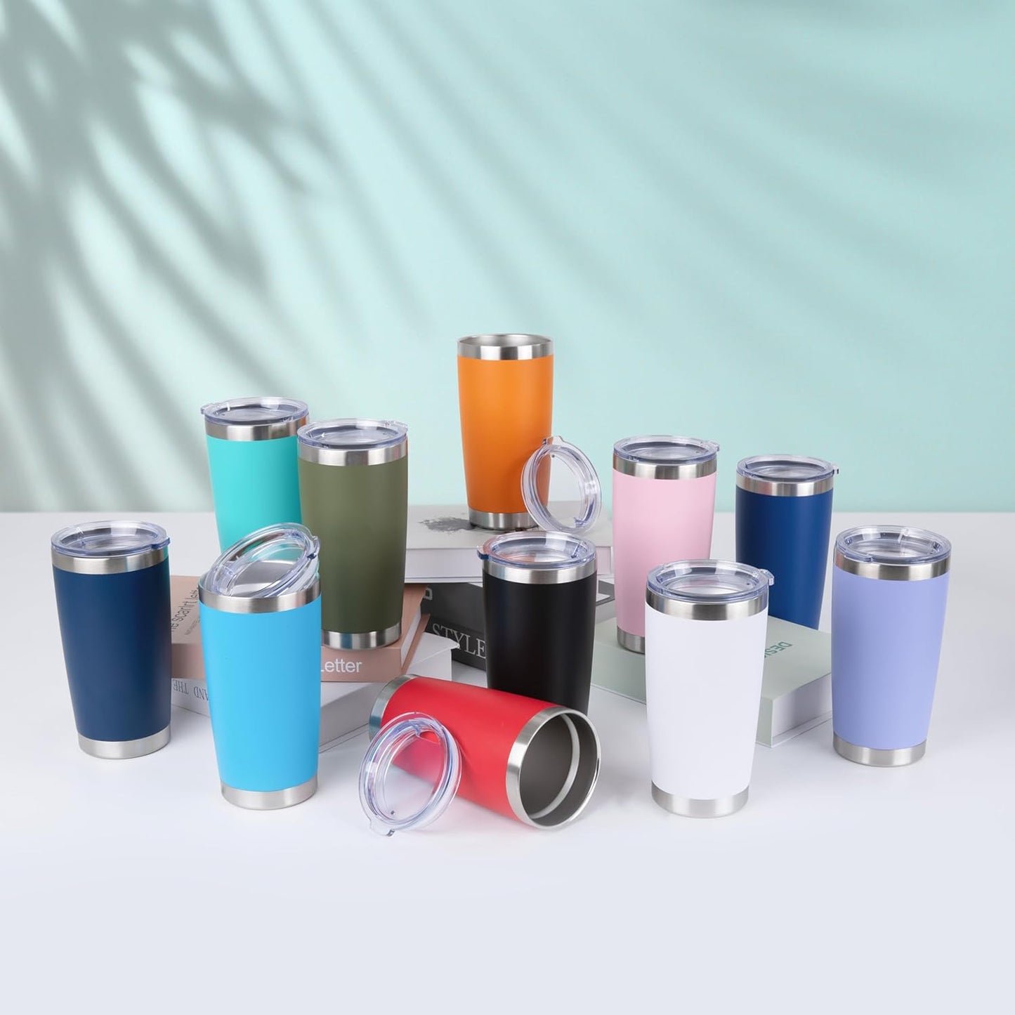 HASLE OUTFITTERS 20oz Stainless Steel Tumblers Bulk, Insulated Travel Cup with Lid, Double Wall Vacuum Coffee Mug for Cold & Hot Drinks 8 Pack, Royal Blue