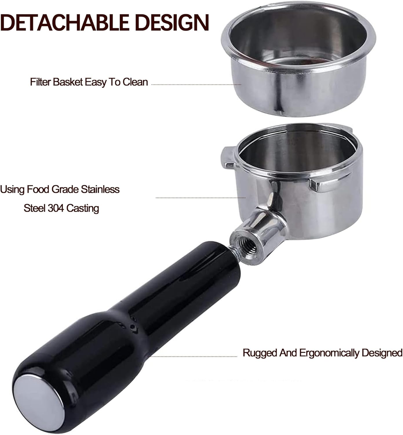 51mm 3 Ears Bottomless Portafilter for Delonghi Dedica EC680/EC685/EC785/EC820/EC850/EC860 SMEG Espresso Coffee Machine, Stainless Steel Basket Included ABS Handle Black