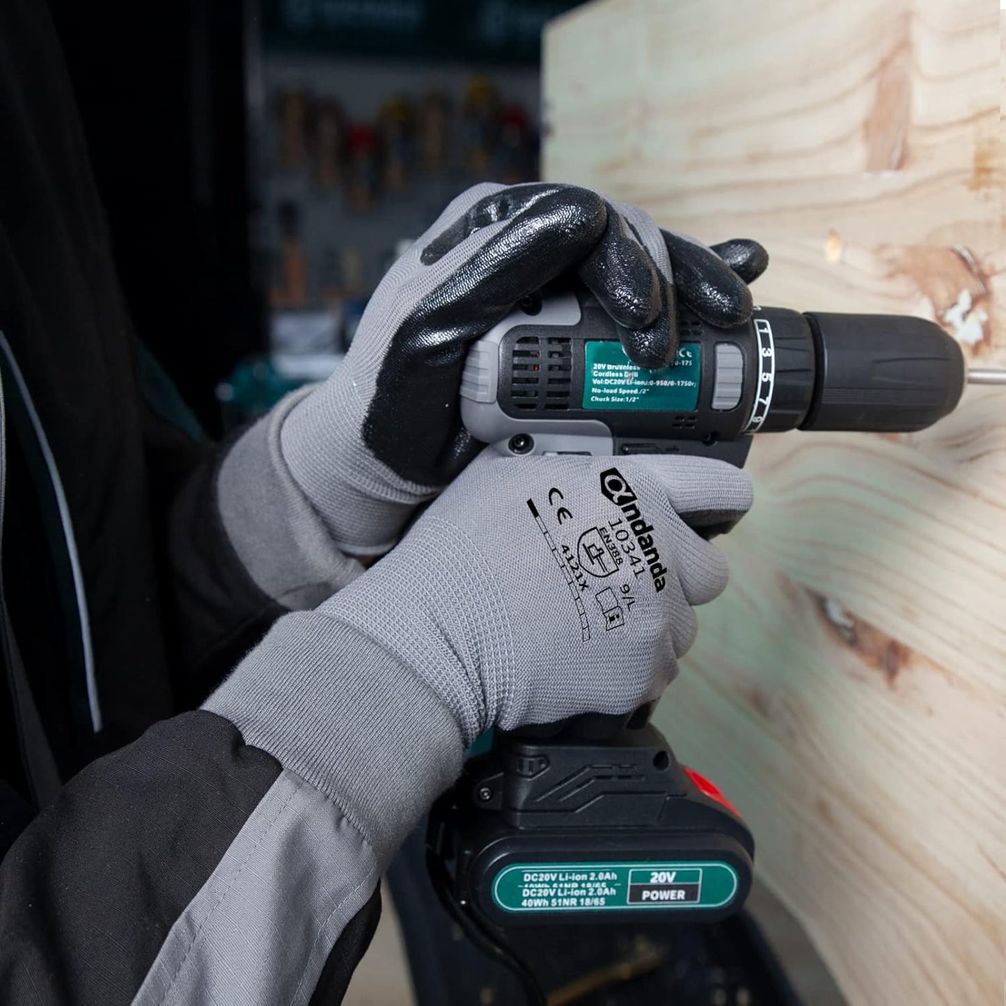 ANDANDA 12 Pairs Work Gloves, Smart Touch, 3D Comfort Stretch Fit, Nitrile Coated, Men Work Gloves with Grip, Seamless Knit Nylon, Suitable for Warehousing, Logistics, Handling, Black（L）