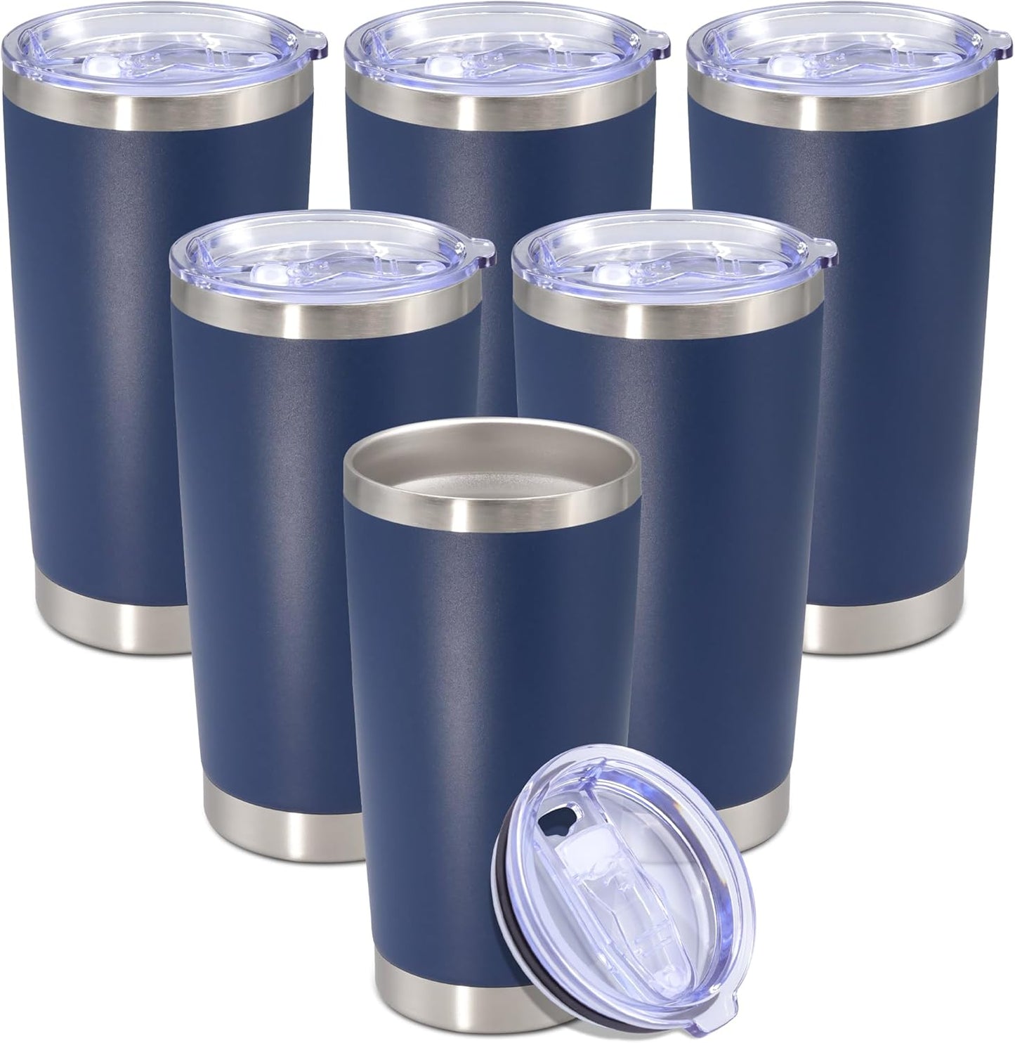 20 oz Tumbler with lid Double Wall Vacuum Insulated Tumblers Stainless Steel Coffee Mug Travel Coffee Tumbler Powder Coated Tumbler Cup Keep Hot&Cold - (Navy 6 Pack)