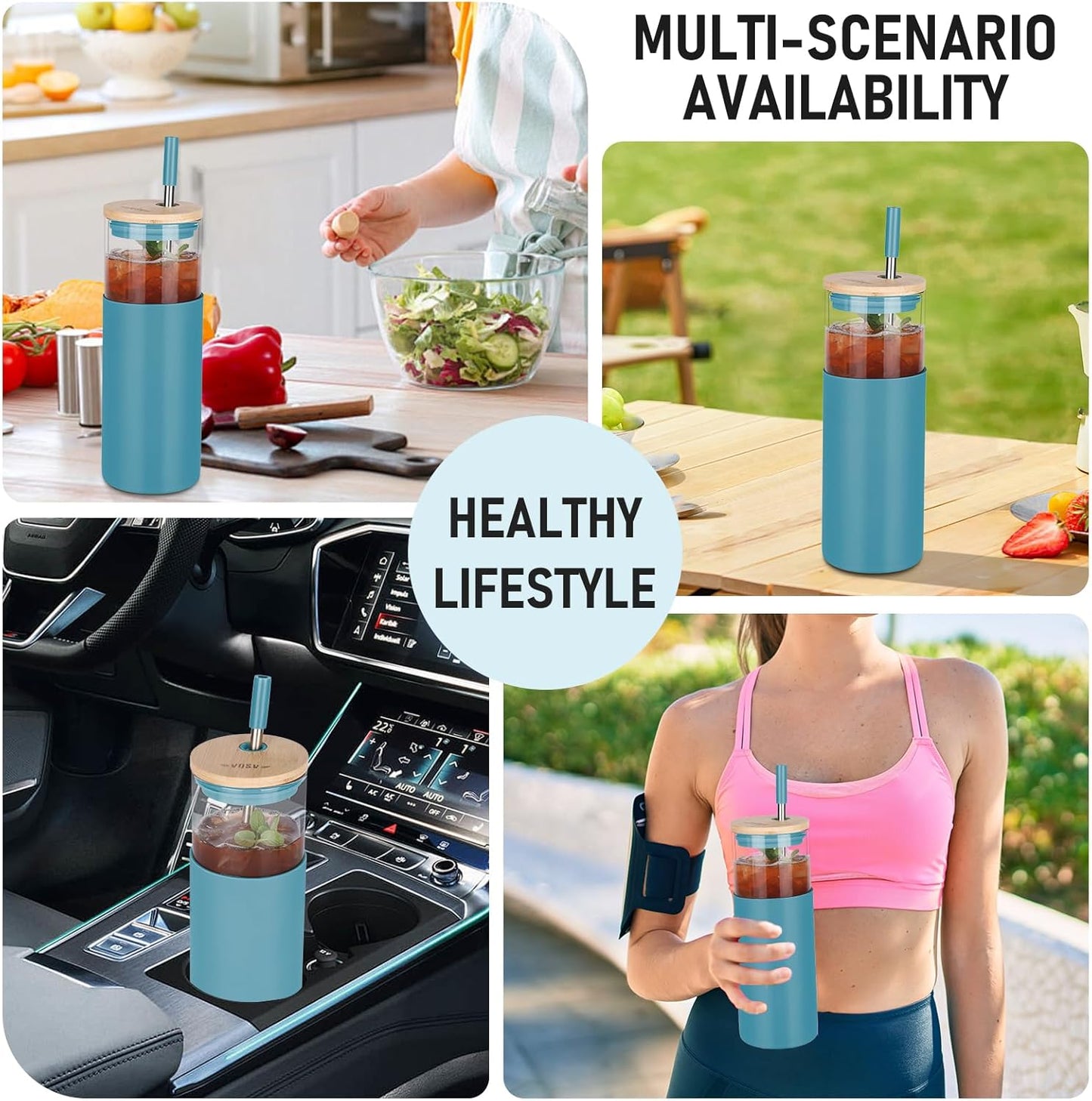 1Pack Glass Tumbler w/Lid & Straw - 24oz Reusable Glass Mug/Bamboo Lid & Stainless Steel Straw-BPA-Free, Leak-Proof, Dishwash Safe for Coffee, Smoothies, Hot Beverages, Travel, Office, Home Use