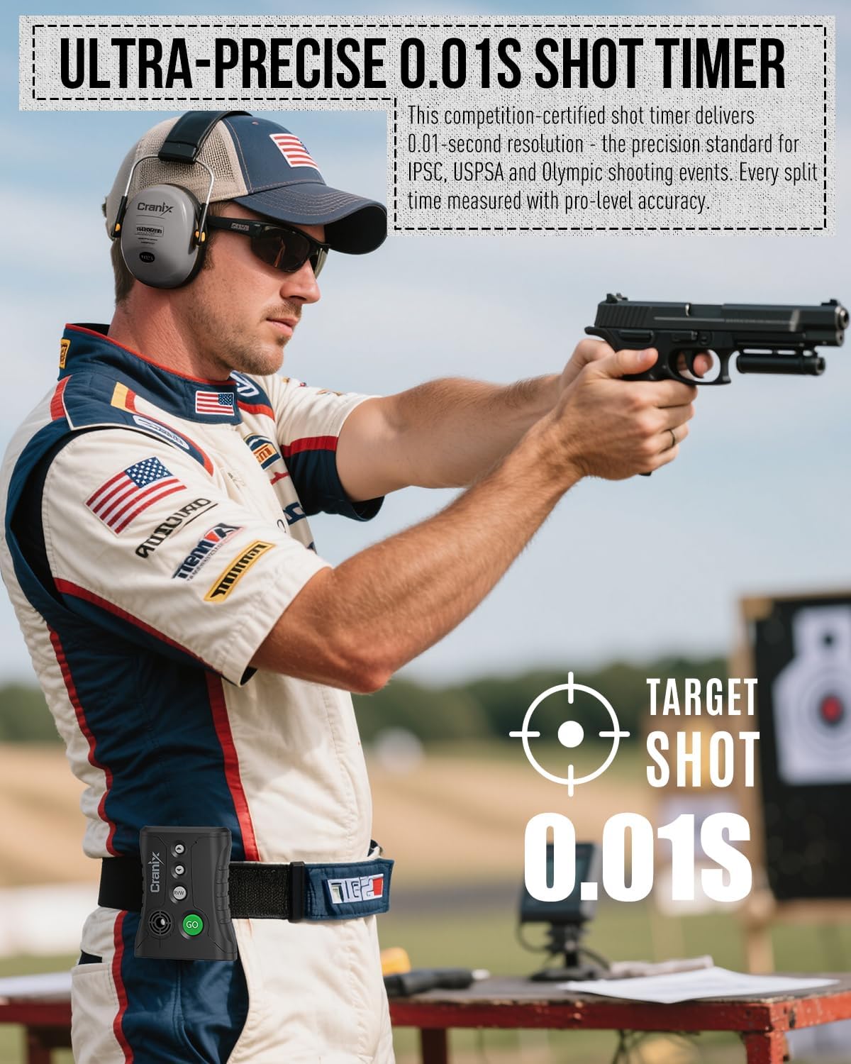 Professional Shot Timer for Shooting Competition, 0.01s Precision Tactical Training Shot Timers with Loud Buzzer, Enhanced Detection & Long Battery Life & 4 Modes Green