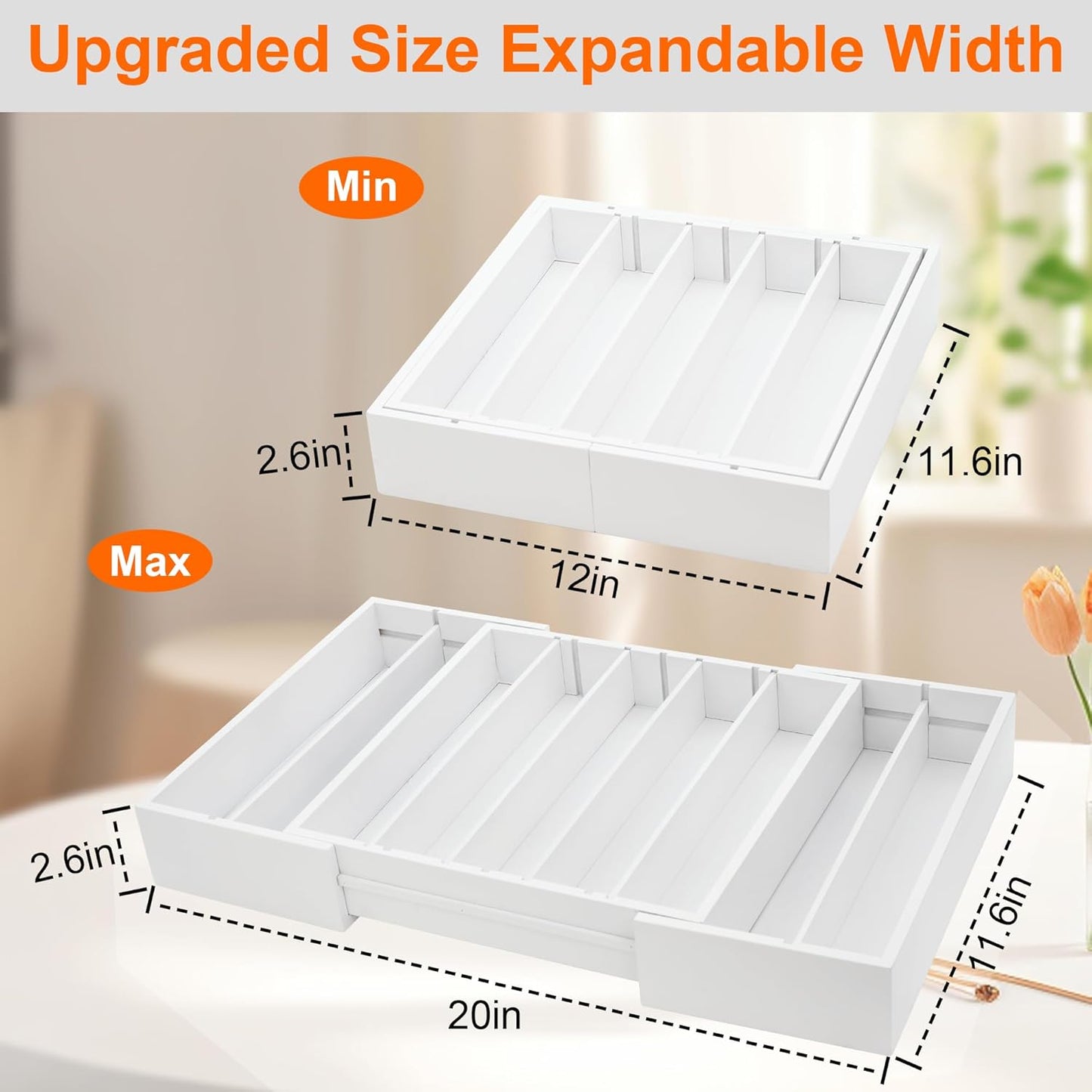 MinBoo Bamboo Drawer Organizer - Expandable K Cup & Pods Holder, Coffee Pod Storage, Tea Organizer, Versatile Kitchen Accessory Organization and Storage,White