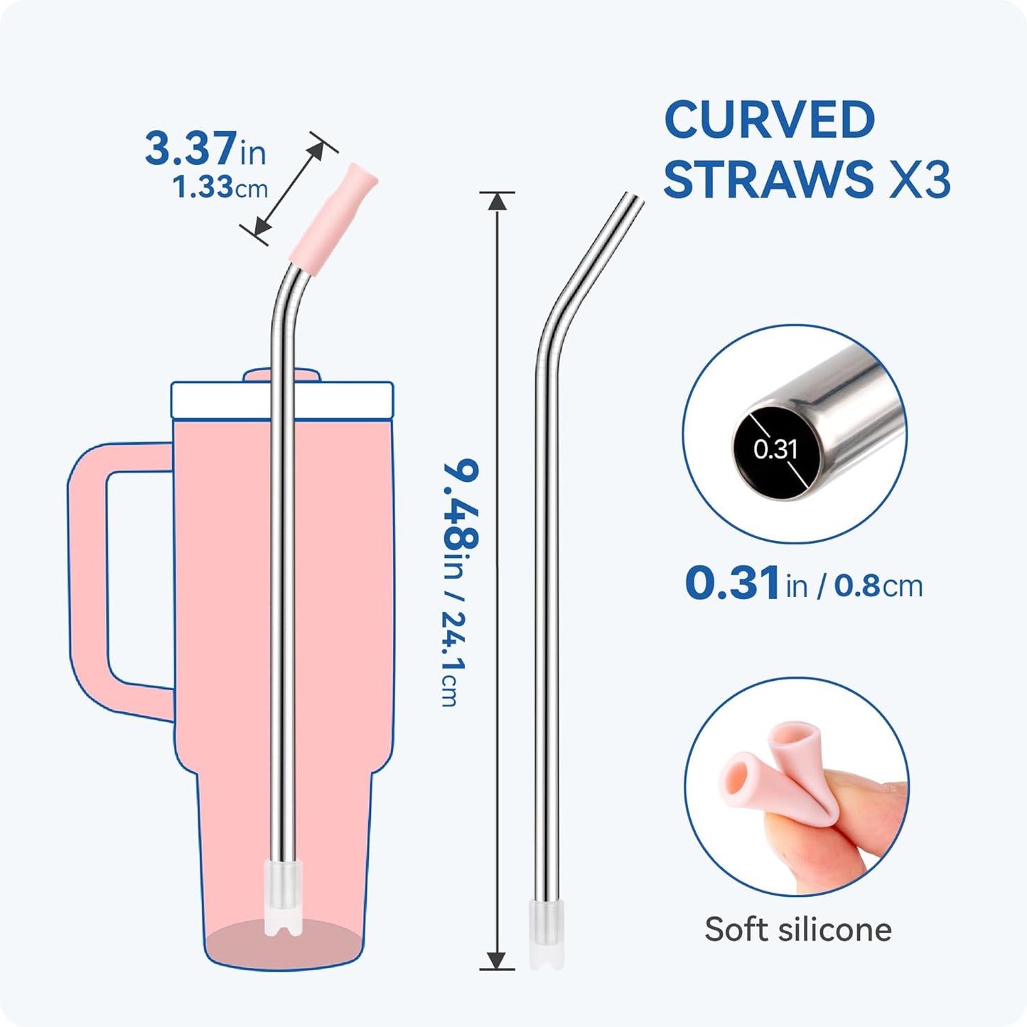 Reusable Stainless Steel Straws with Silicone Tip for Stanley 30oz, Metal Drinking Straws for 30oz Tumbler,3 Bent Tubes & 6 Tips& 1 Cleanr Brush (Bright Lime)