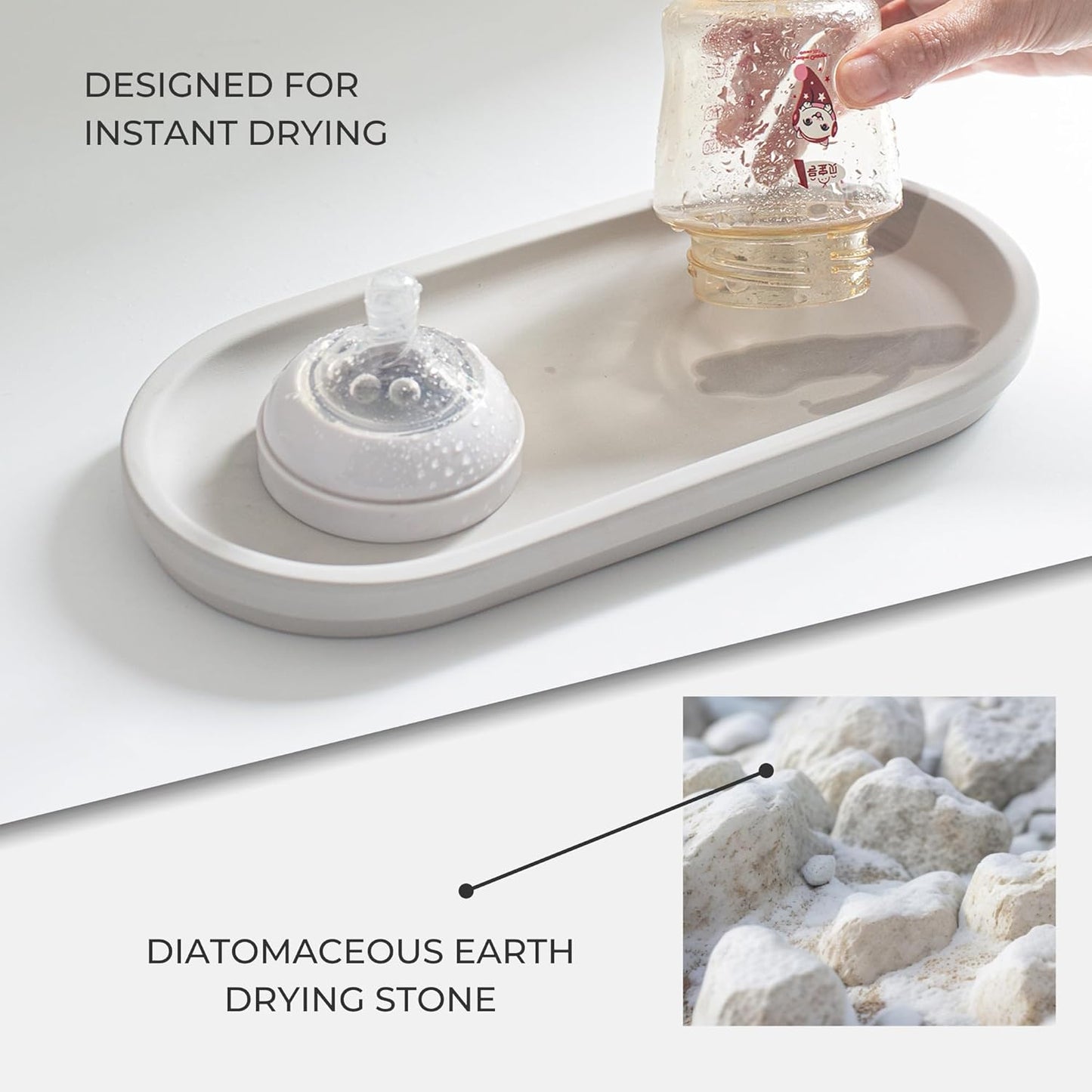 Selegna Diatomaceous Earth Stone Sink Tray - Quick Drying, Reversible Tray for Kitchen & Bathroom Countertop Organizer, Use as Bottle Drying Rack, Sink Caddy, Vanity Organizer, Sponge Holder