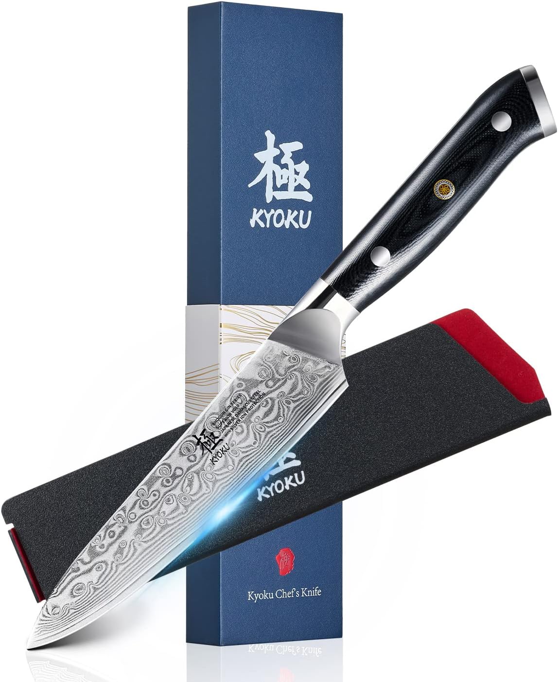 KYOKU Gin Series 5" Utility Kitchen Knife, Japanese VG10 Damascus Stainless Steel Knife with Silver Ion Blade G10 Handle Mosaic Pin, All Purpose Professional for Meat Veg and Fruit