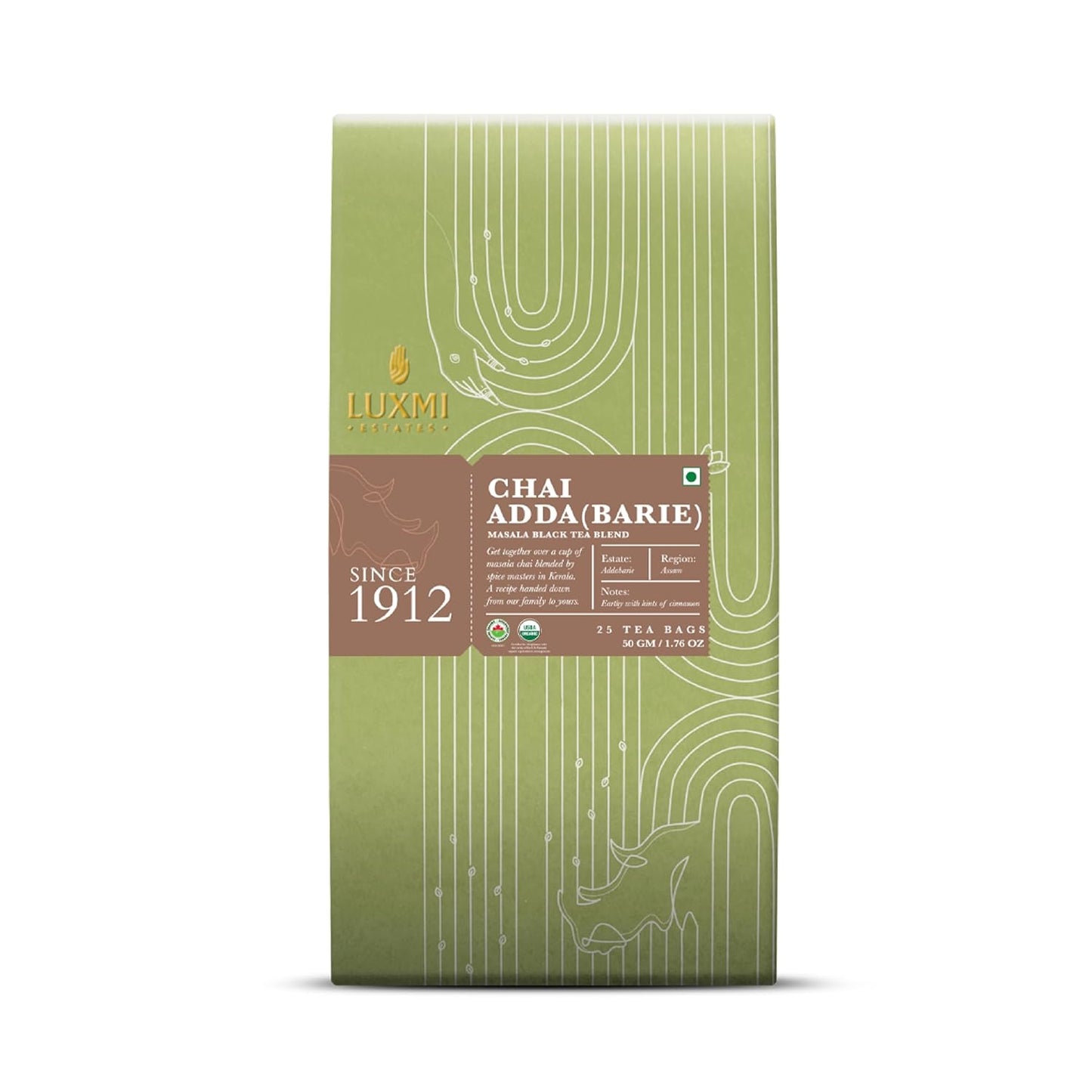 Luxmi Estates Chai Adda-Bari 25 Tea Bags (50g) Pack | Masala Chai | Certified Organic Black Tea