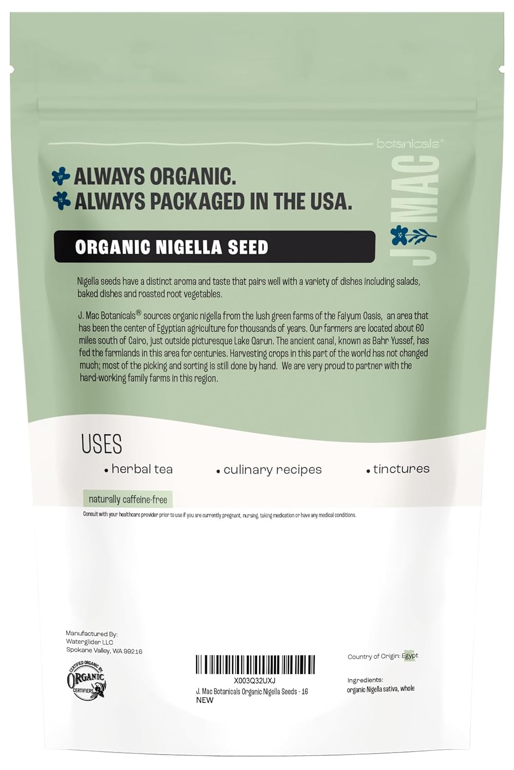 J Mac Botanicals, Organic Nigella Seeds (1 Pound), USDA Certified, black cumin seed, Nigella Sativa, Kalonji Seeds