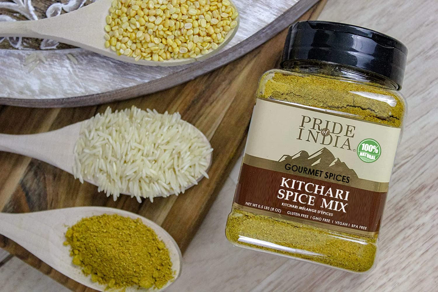 Pride Of India - PACK of 6 - Kitchari Spice Seasoning – Made with Authentic Indian Spices – Good for Health Cleanse & Diet – Easy to Use – 7 oz. Medium Dual Sifter Jar
