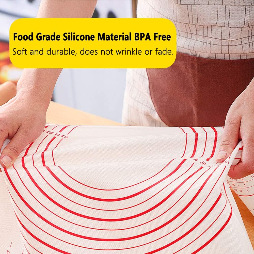 16" x 24" Large Silicone Pastry Mat for Rolling Dough Non Slip,Silicone Baking Mat Non Stick,Cilicone Fondant Mat Pie Cookie Dough Rolling Mat Kneading Cutting Mat with Measurement (Red-L)