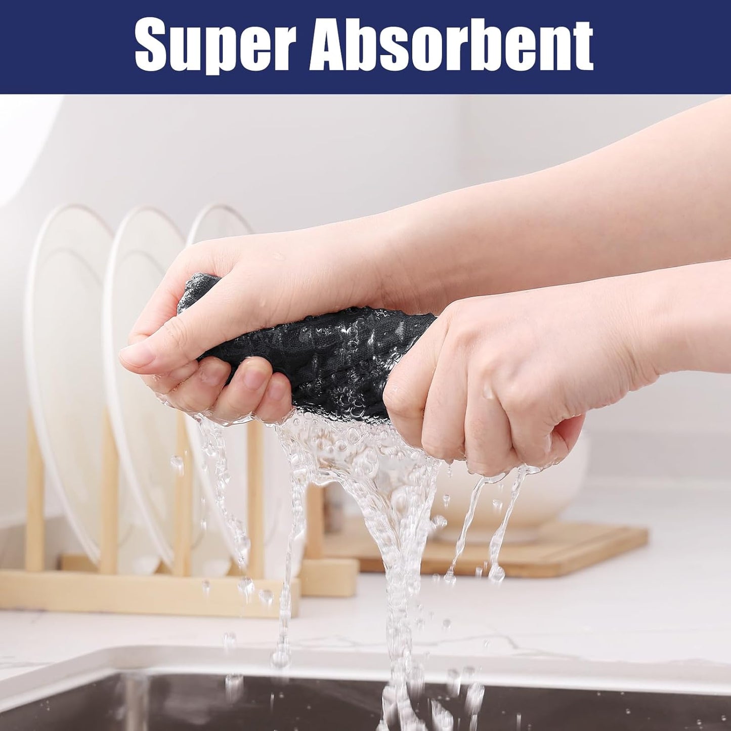 Homaxy Microfiber Waffle Weave Kitchen Dish Cloths, 12 x 12 Inch Ultra Absorbent and Solid Color Dish Towels for Kitchen Fast Drying Dishcloth for Washing Dishes, 8 Pack, Dark Grey