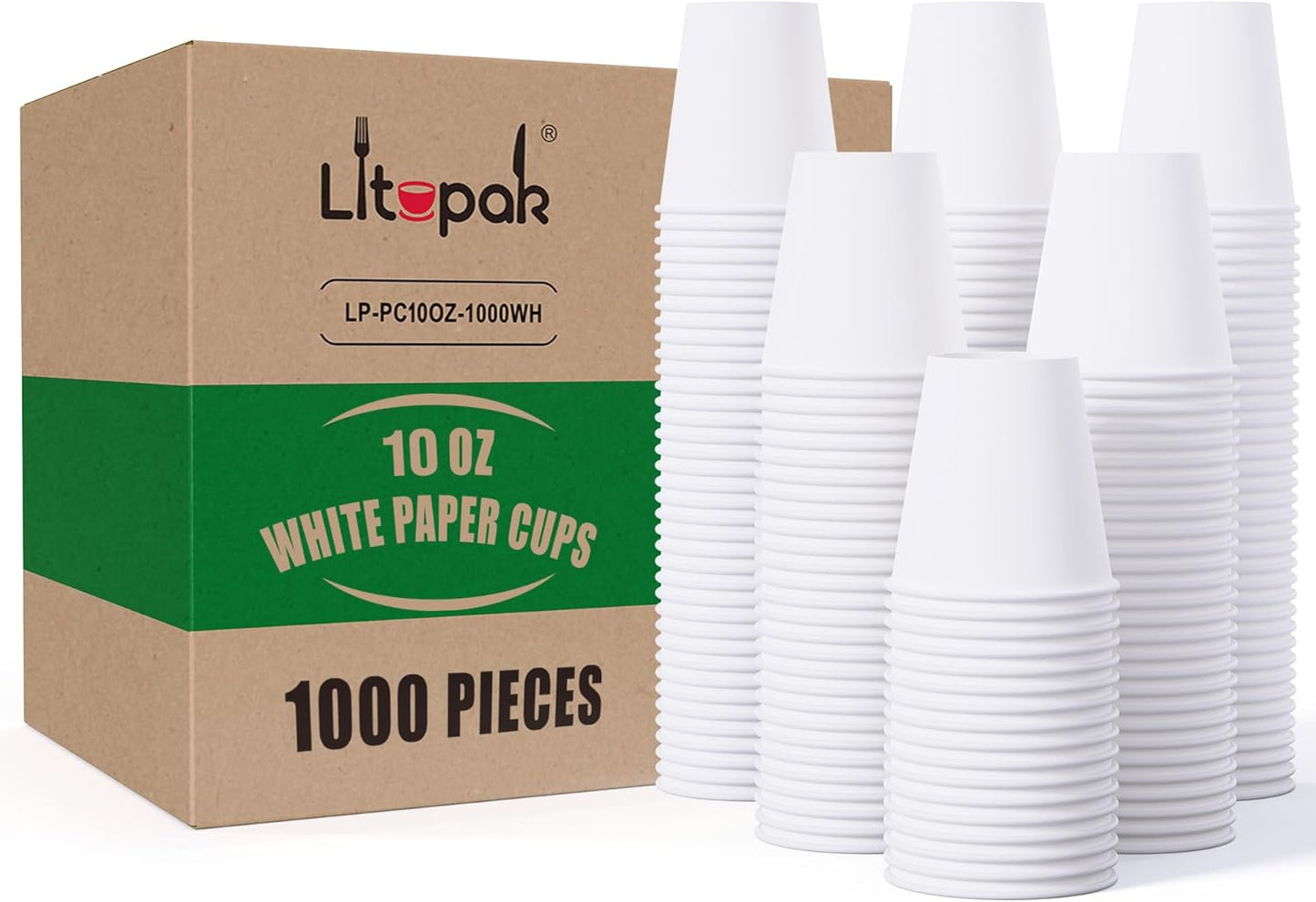 LITOPAK 1000 pack 10 oz Disposable Paper Coffee Cup, Hot Paper Coffee Cups, 10 oz White Paper Cups for Offices, Schools, Shops, Restaurants