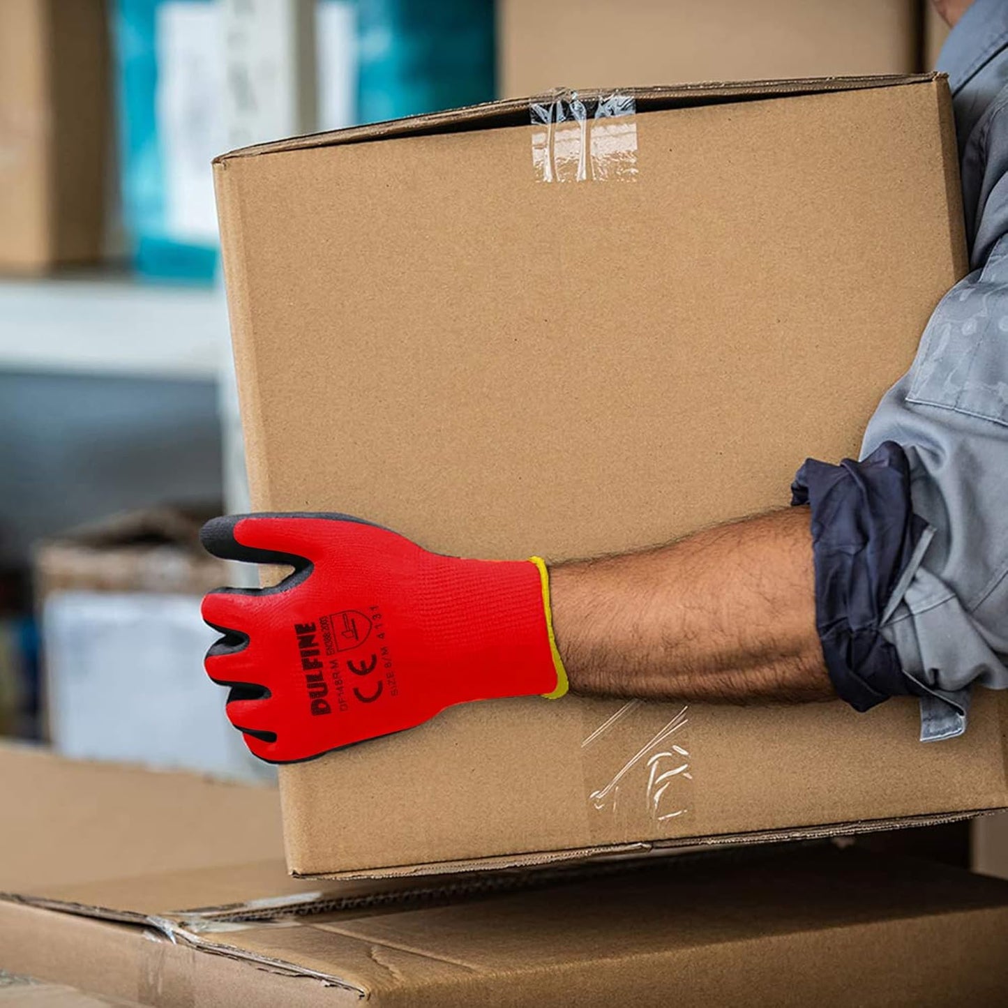 DULFINE Safety Work Gloves PU Coated-12 Pairs,Red Seamless Knit Glove with Polyurethane Coated Smooth Grip on Palm & Fingers, for Men and Women, Ideal for General Duty Work (Medium)