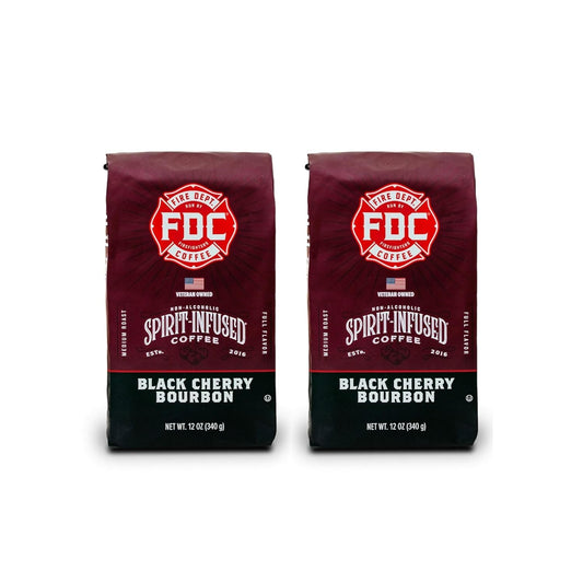 Fire Department Coffee - Black Cherry Bourbon Coffee - Gives Back to Firefighters - Premium Bourbon Infused Ground - Non-Alcoholic - Roasted in the USA - Veteran Owned (12 oz, Pack of 2)