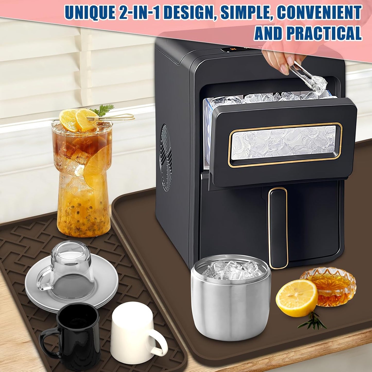 Silicone Coffee Mat - Removable Bar Mat with Concave and Convex Design, Leak-Proof and Non-Slip, Suitable for Use Under the Coffee Machine to Keep the Countertop Clean (brown19"x12")