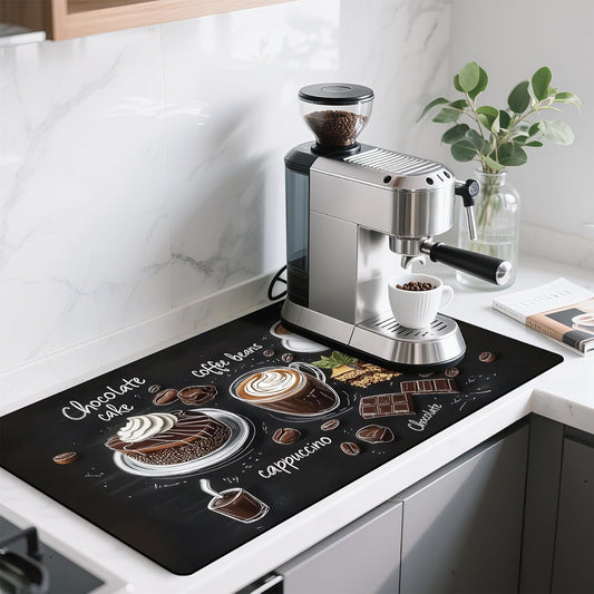 17"x 32" Coffee Bar Mat, Coffee Chocolate Absorbent Dish Drying Mat Cuttable Hide Stain Draining Table Pad for Kitchen Counter, Coffee Bar Accessories