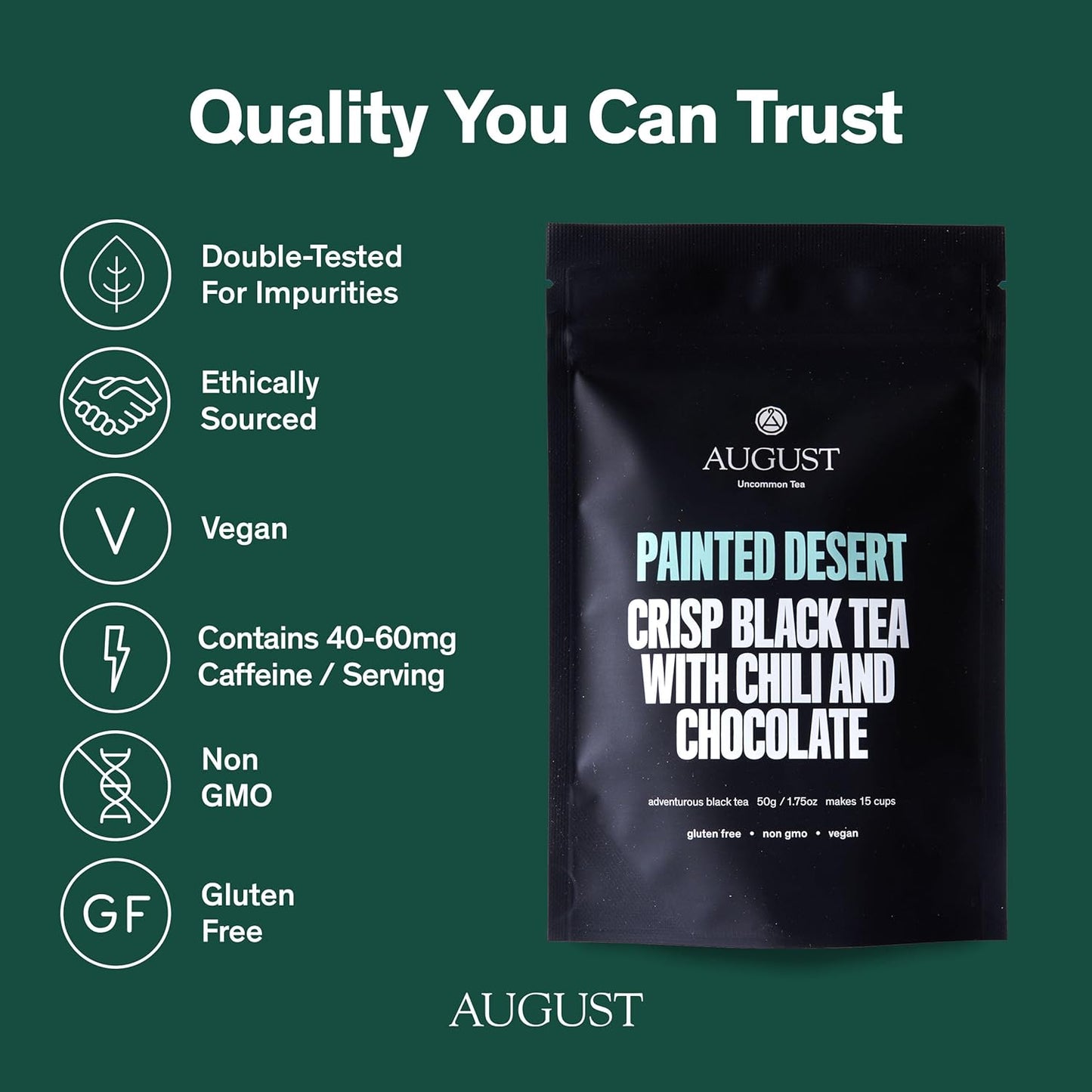 August Uncommon Painted Desert Black Tea – Spicy and Rich Blend with Notes of Mexican Chili, Cinnamon, and Dark Cocoa – Loose Leaf Tea Caffeinated for Daily Enjoyment in a Resealable Pouch (1.75oz)