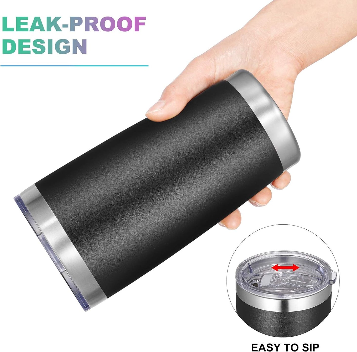 VEGOND 20oz Tumbler with Lid and Straw Stainless Steel Tumbler Cup Bulk Vacuum Insulated Double Wall Travel Coffee Mug Powder Coated Coffee Cup(Black 6 Pack