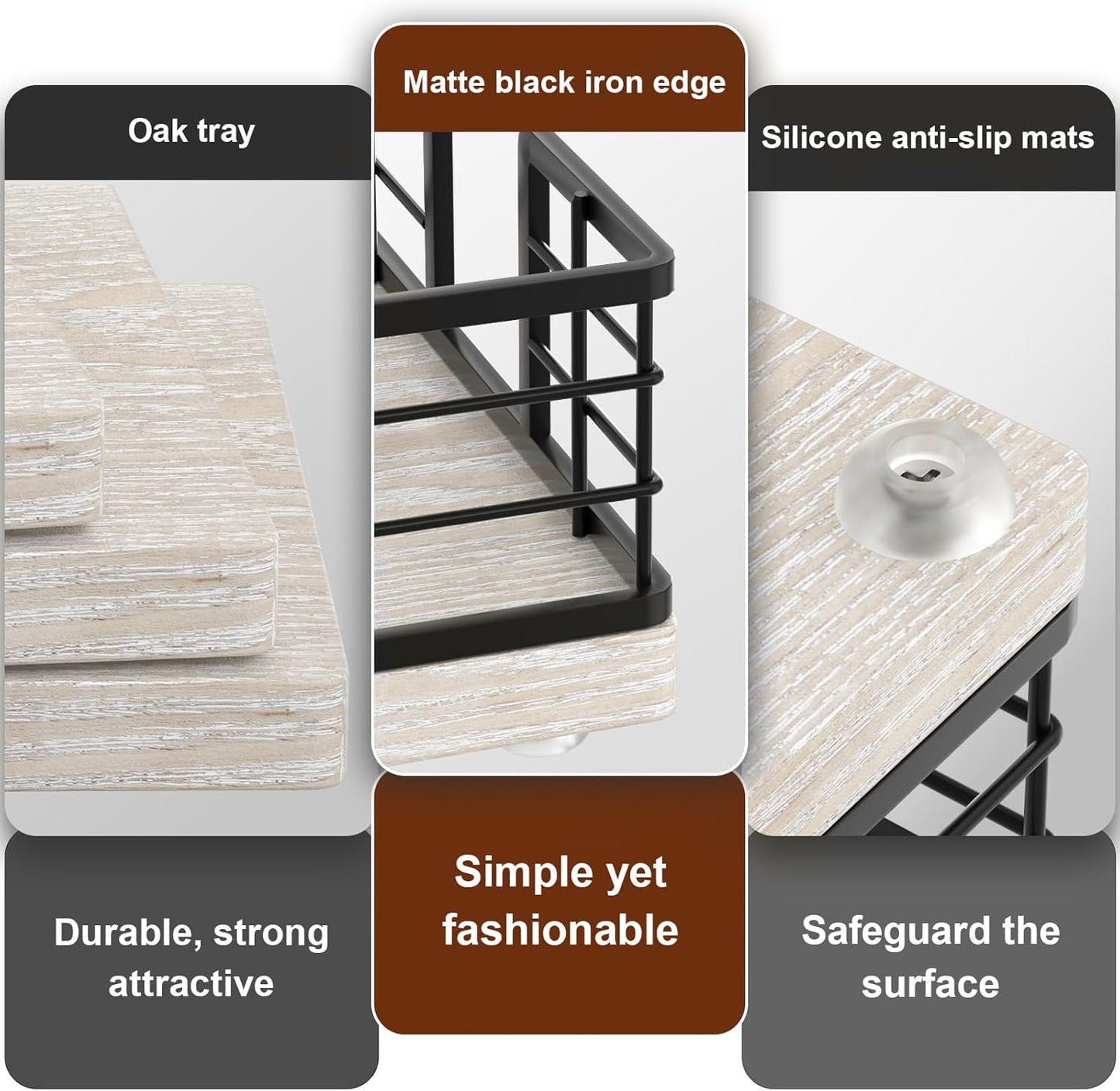 Wican Guest Towel Holder Tray for Bathroom, Ash and Iron Napkins Holder for Powder Room Dinning Table Wooden Basket for Disposable Paper Hand Towels Black and Ash Whitewashed