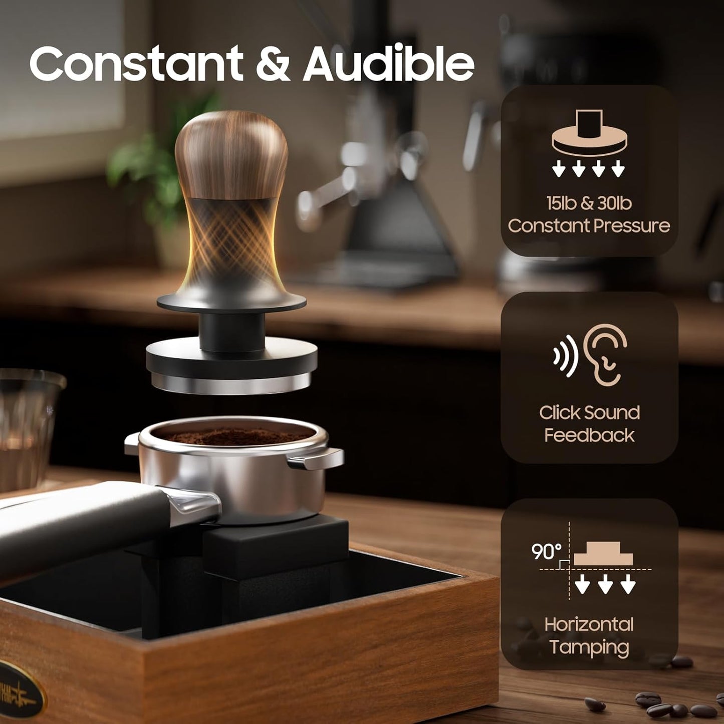 MHW-3BOMBER 58mm Tamper with Sound Feedback, Calibrated Espresso Tamper 58mm 30lbs, Tamper Tool Espresso with Flat Base, T7068F-OS