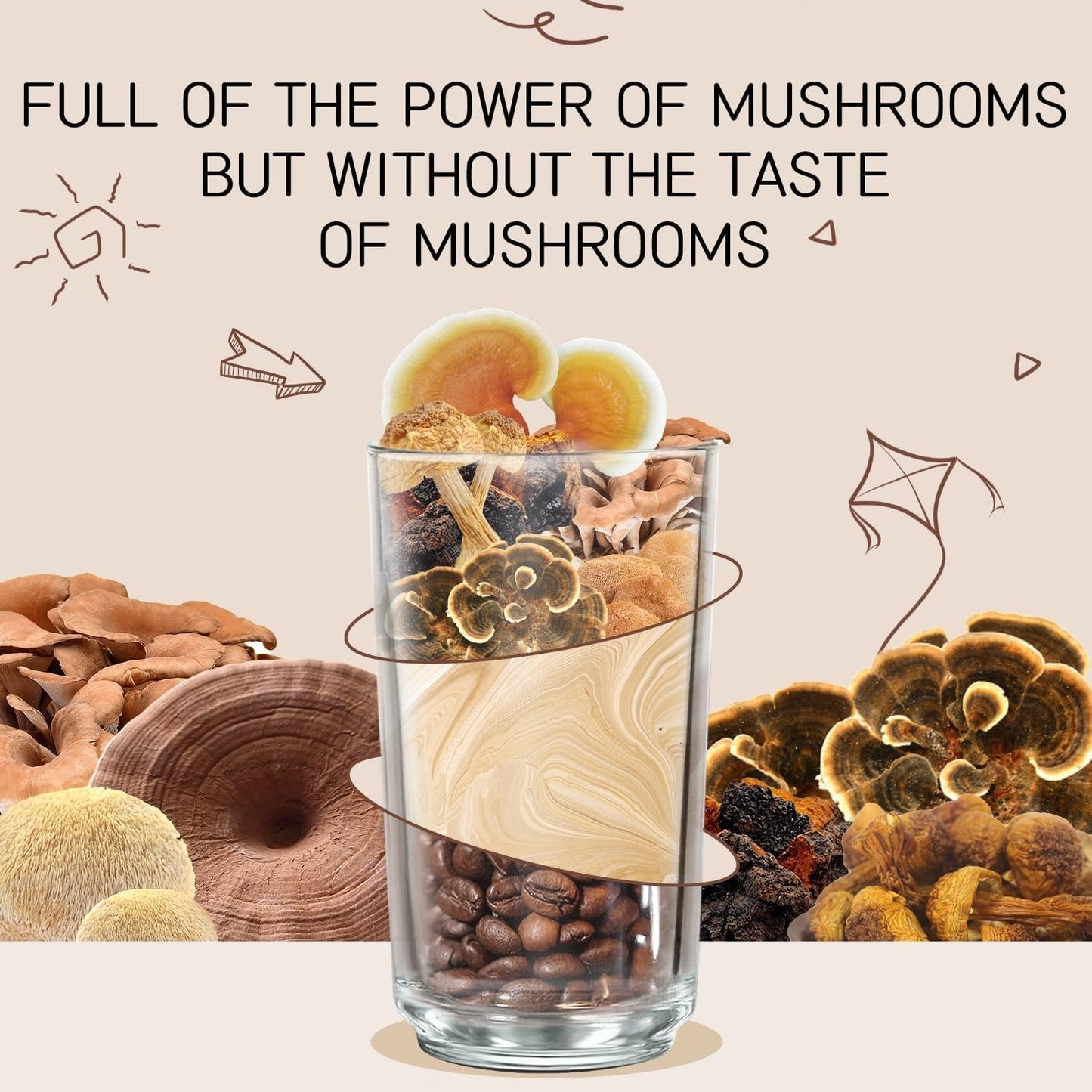 GANOHERB 7 in 1 Mushroom Coffee Mix, Instant Latte Coffee Blend Nootropic Cafe Complex with Reishi, Lion’s Mane, Chaga, Turkey Tail, Maitake, Cordyceps for Energy Focus Immune Boost (10 Servings)