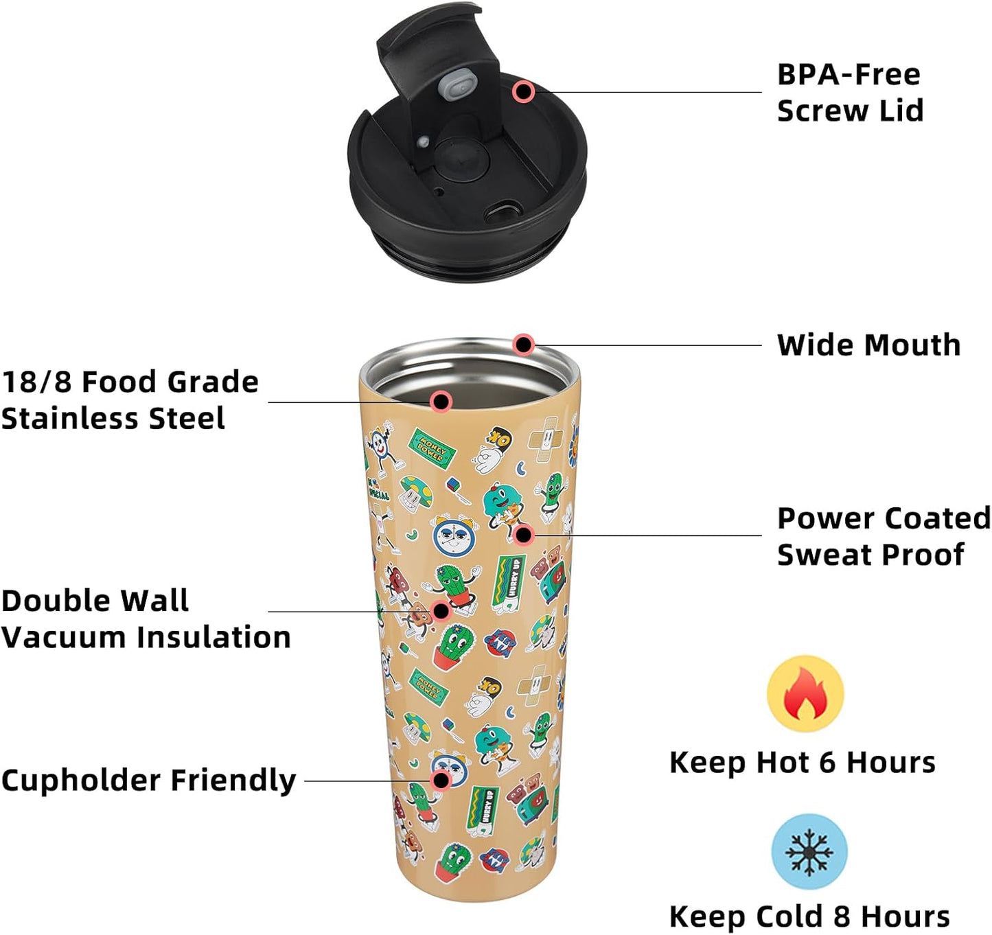 BJPKPK 30oz Tumbler With lid And Straw Stainless Steel Travel Coffee Mug Insulated Tumblers Cups,Spring Party Brown