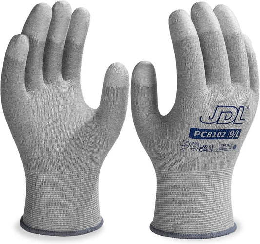 JDL ESD Work Gloves, Anti-Static Gloves for PC Building, 6 pairs, Computer Installation & Repair, High Resistance Carbon Fiber Gloves, X-Large