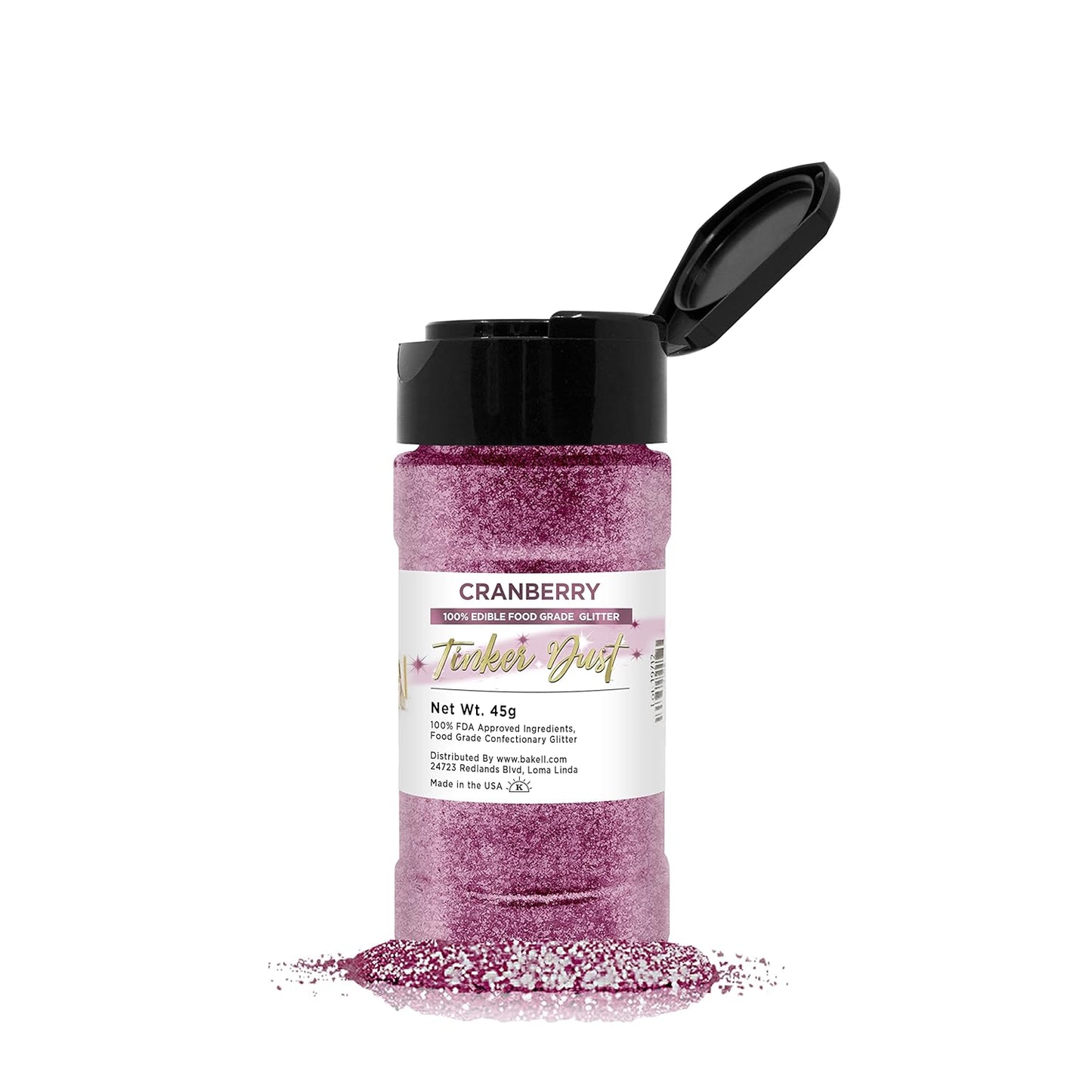 BAKELL Cranberry Edible Glitter, 45 Grams | TINKER DUST Edible Glitter | KOSHER Certified | 100% Edible Glitter | Cakes, Cupcakes, Cake Pops, Drinks, Dessert Vegan Glitter & Dusts (45g Shaker, Cranberry)