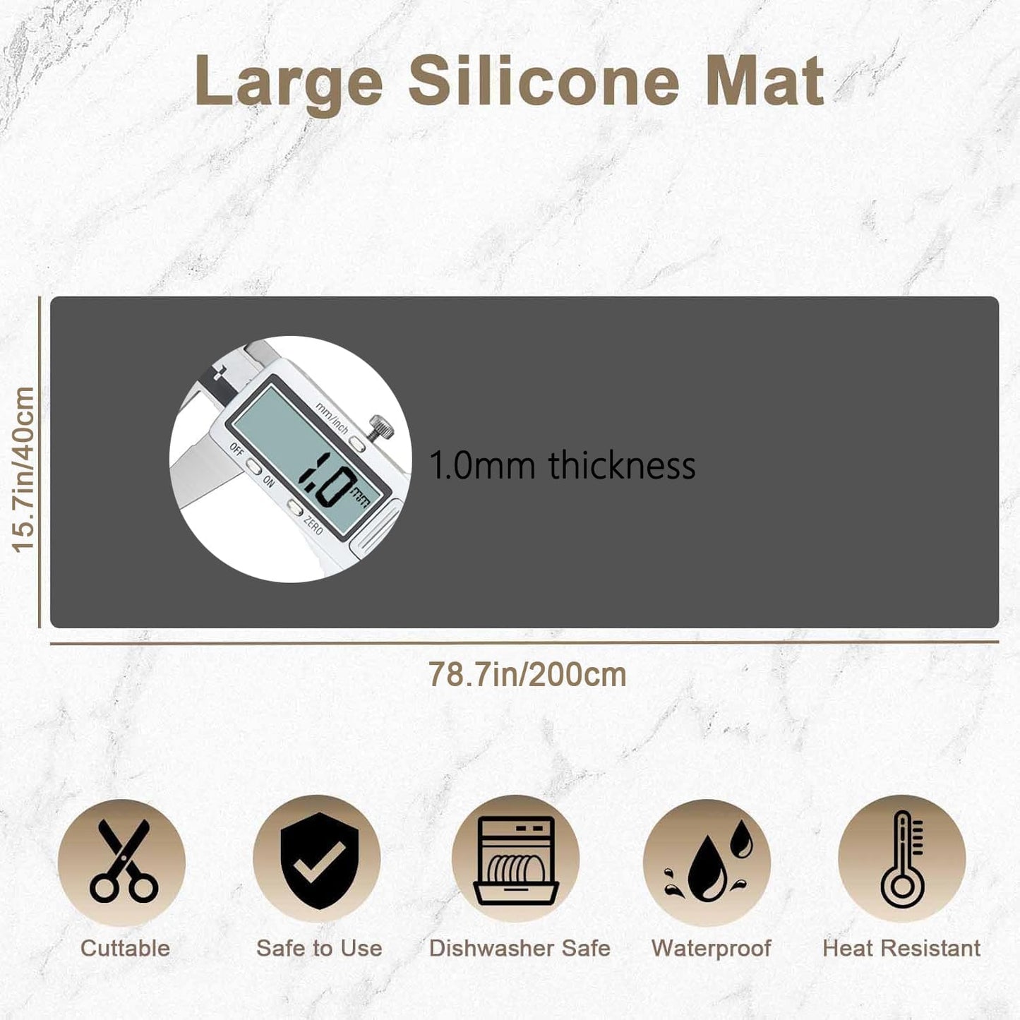 78.7" x 15.7" Large Silicone Mats for Kitchen Counter, Large Heat Resistant Countertop Protector Mat, Non-Slip Waterproof Craft Mat, Black