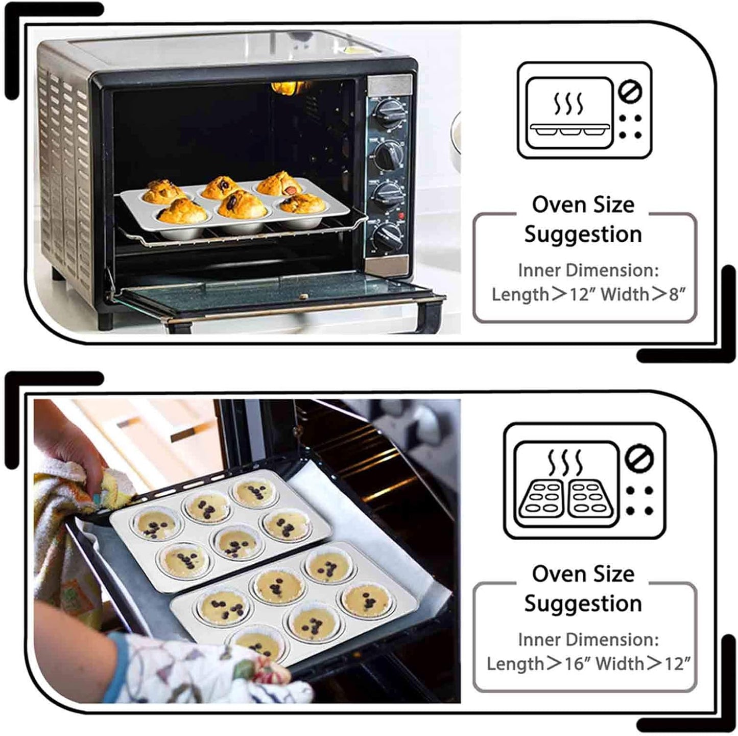 TeamFar 2 Packs Muffin Pan, Stainless Steel Muffin Cupcake Pan Tin Tray for Baking, for Mini Cakes/Tarts/Quiche, Healthy & Sturdy, Oven & Dishwasher Safe (6-Cup)