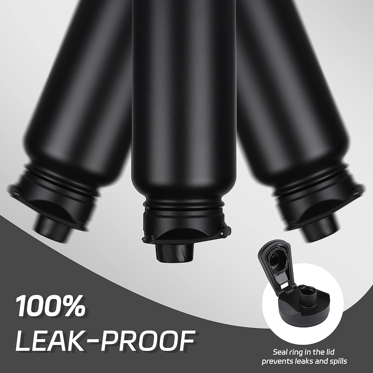 HASLE OUTFITTERS 32 oz Insulated Water Bottle Stainless Steel Double Walled Vacuum Sports Water Bottle with 2 Lids (Straw and Spout Lid) for Gym Camping Hiking(Black,4)